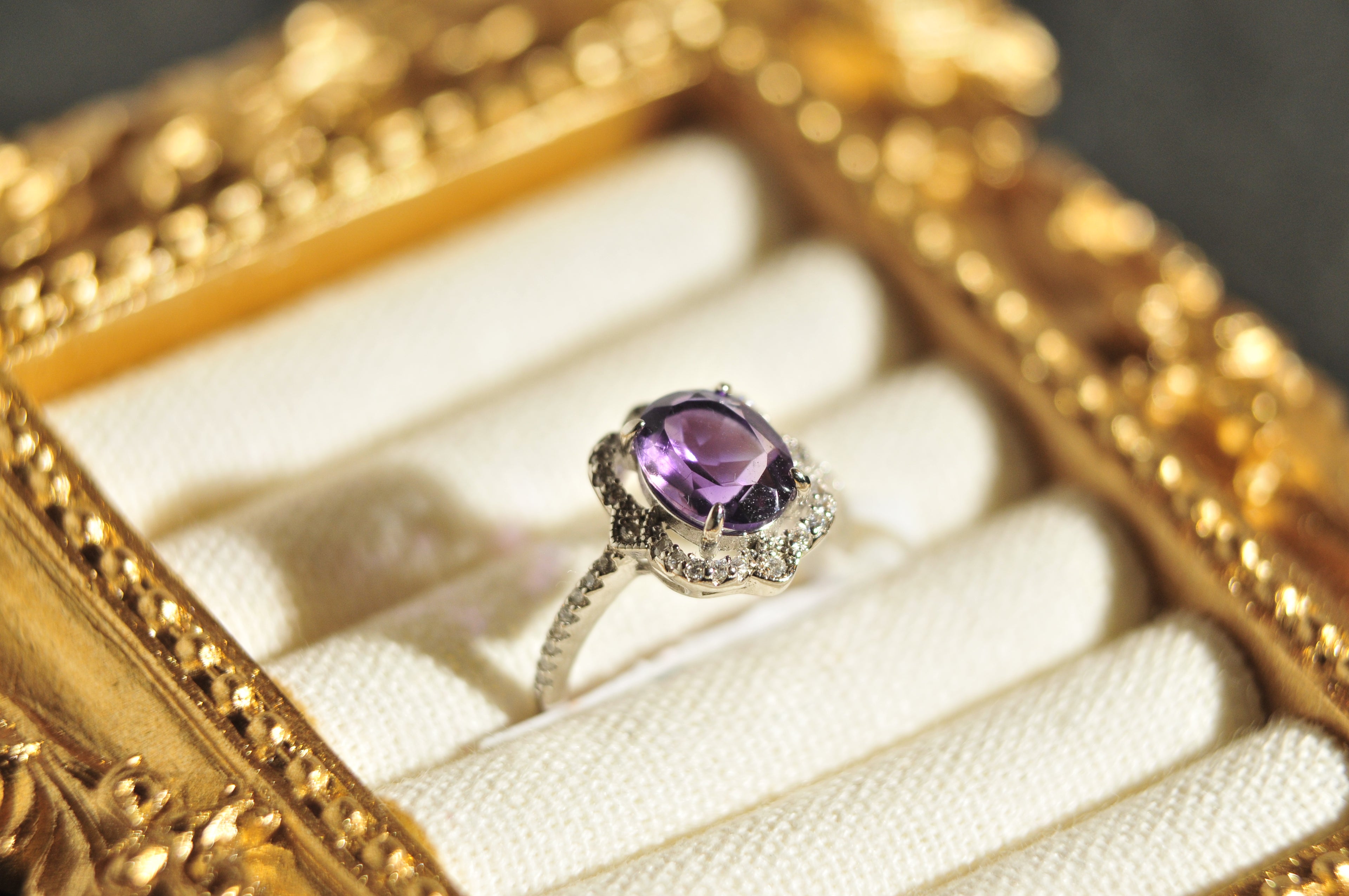 Amethyst Ring in Oval Shape Natural Gemstone in 925 Sterling Silver Size 5