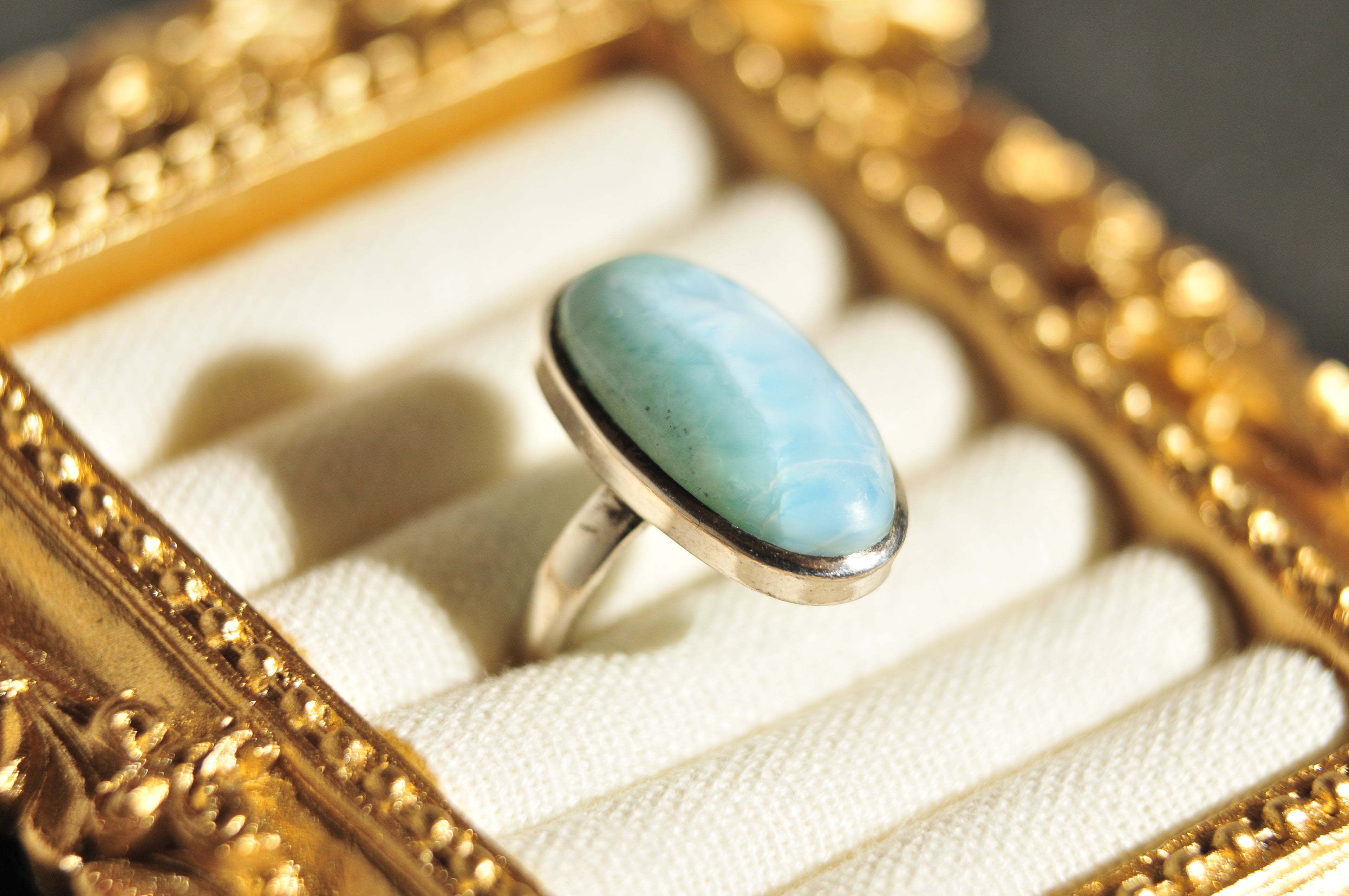 Larimar Power Ring Natural Gemstone in 925 Sterling Silver Size 7