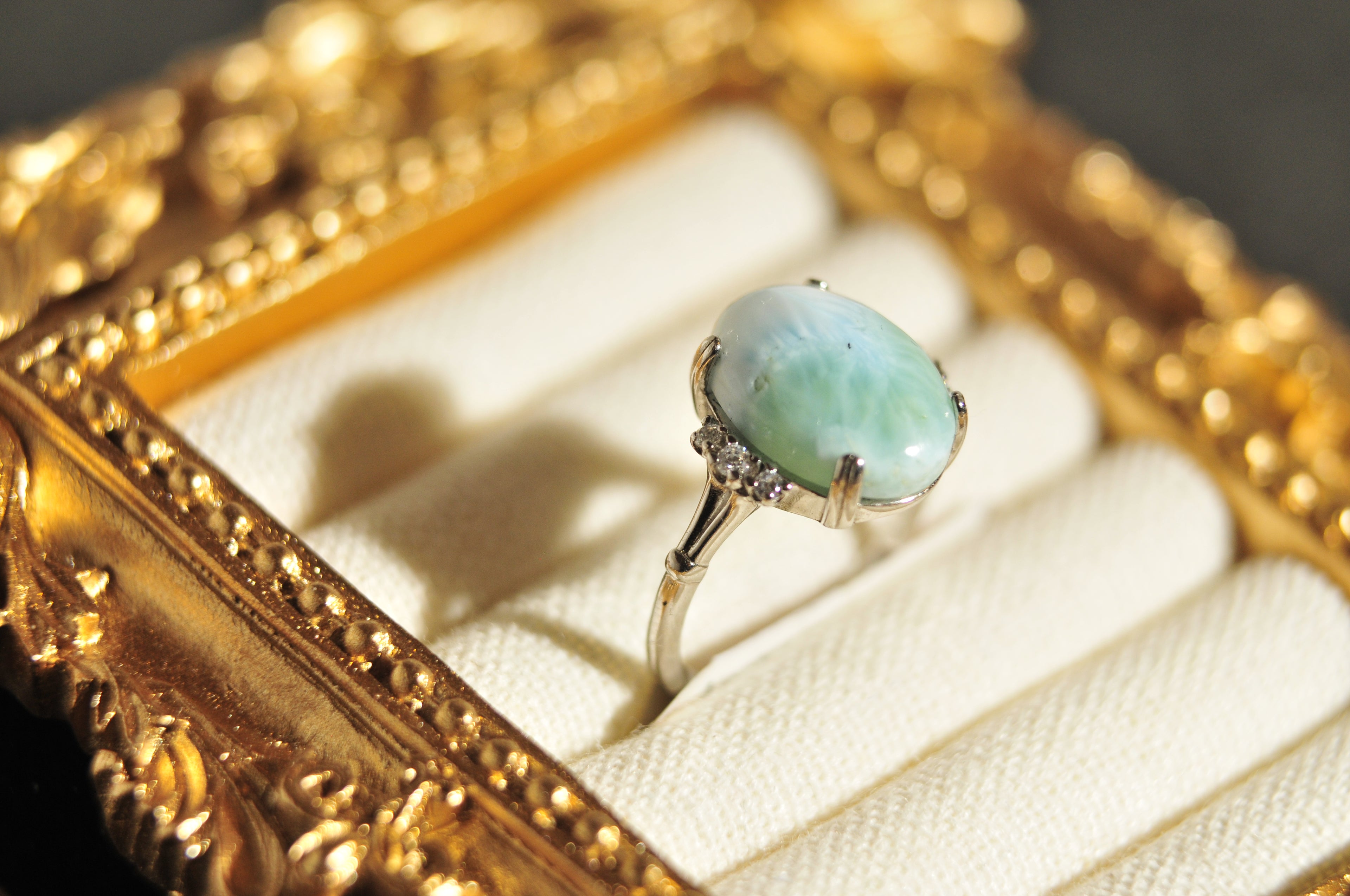 Larimar Ring Natural Gemstone in 925 Sterling Silver Size 6