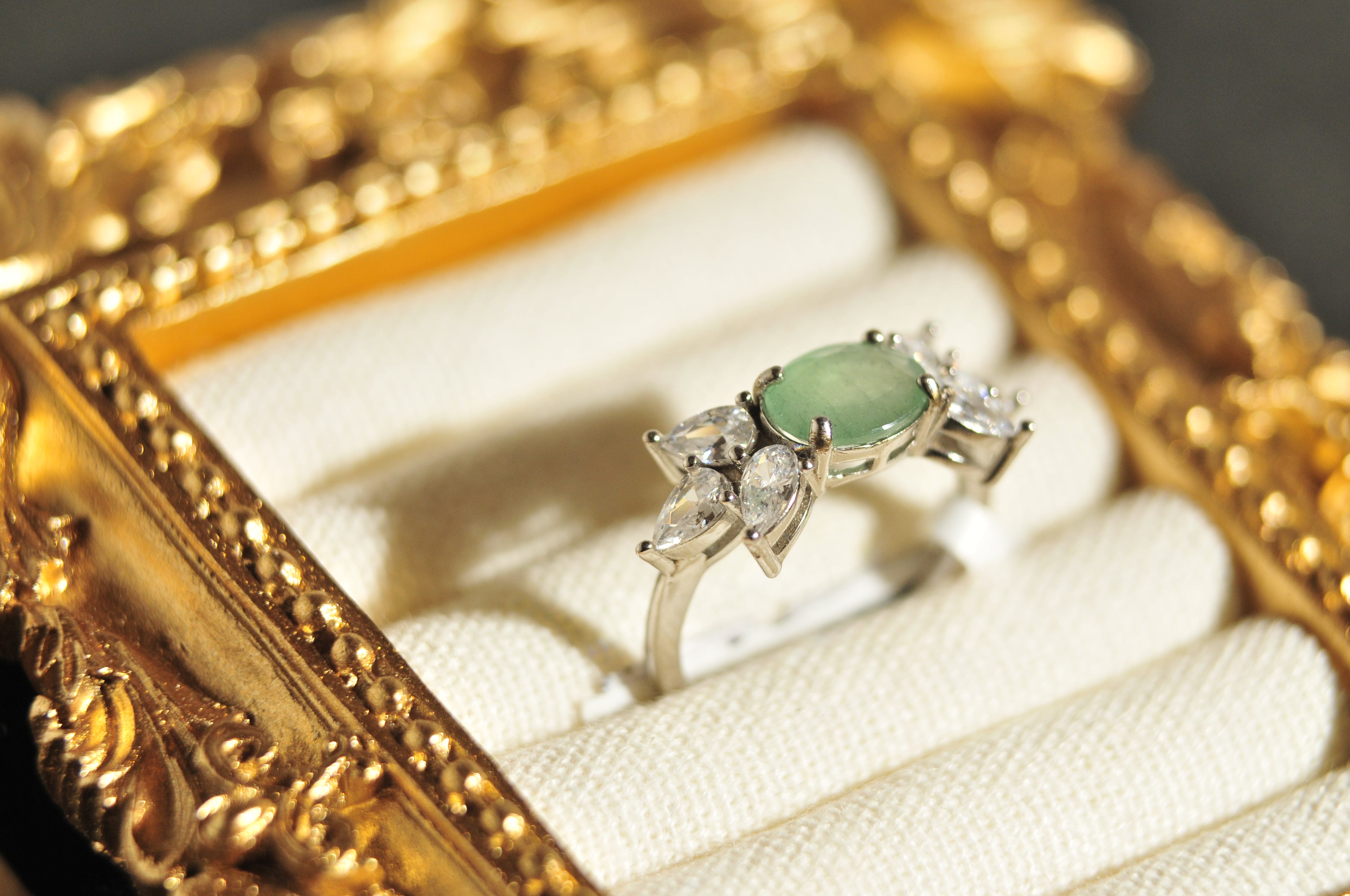 Emerald Ring Natural Gemstone in 925 Sterling Silver Size 7