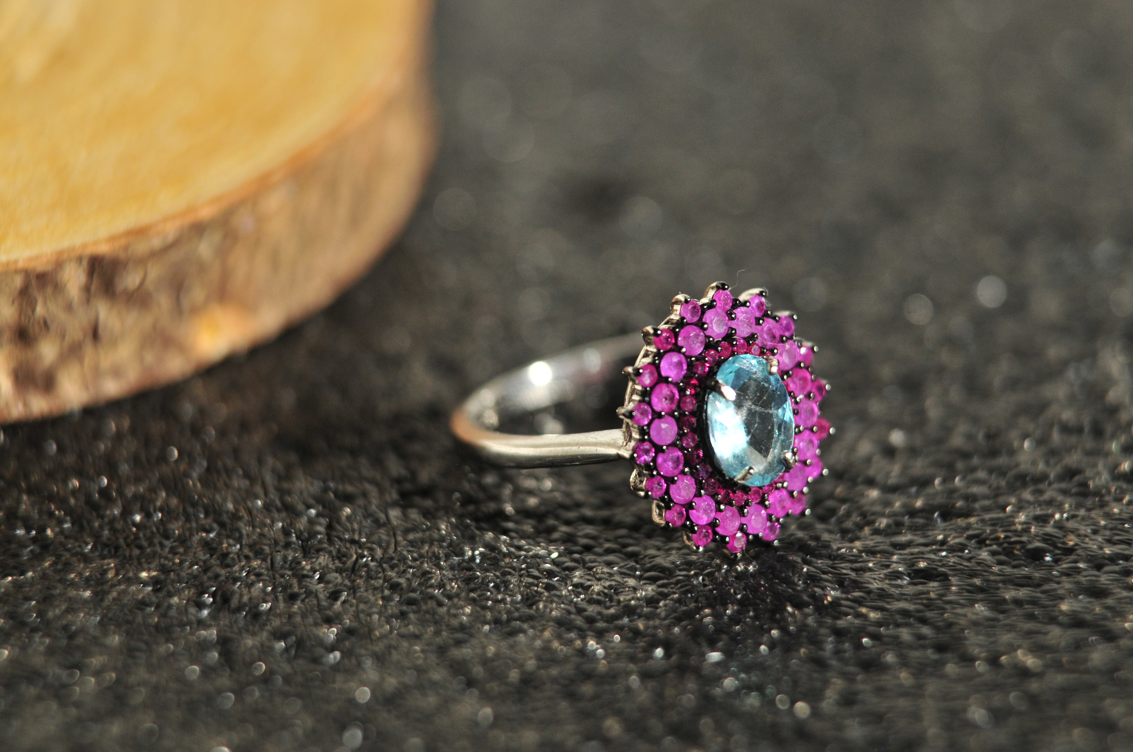 Ruby Aquamarine Ring in 925 Sterling Silver Size 7