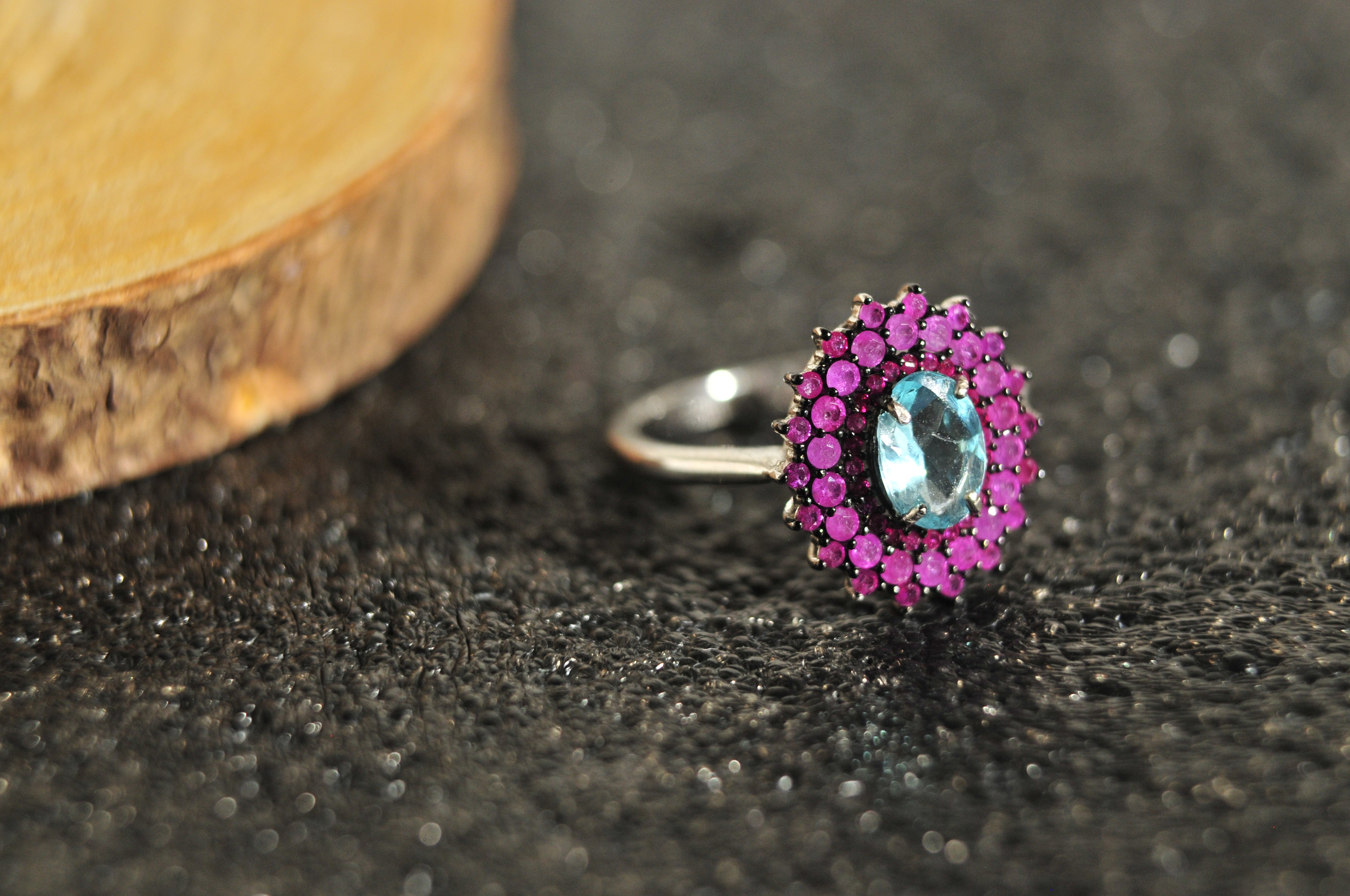 Ruby Aquamarine Ring in 925 Sterling Silver Size 7