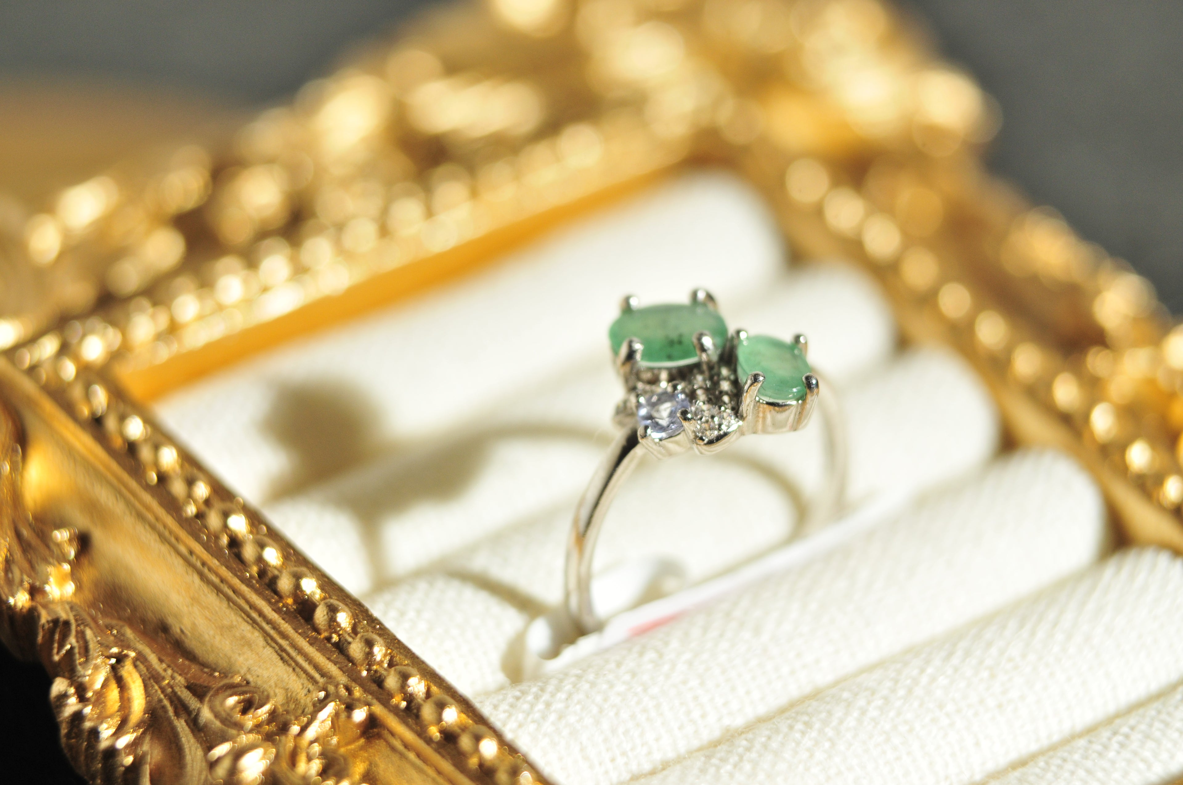 Emerald & Tanza Ring Natural Gemstone in 925 Sterling Silver Size 8