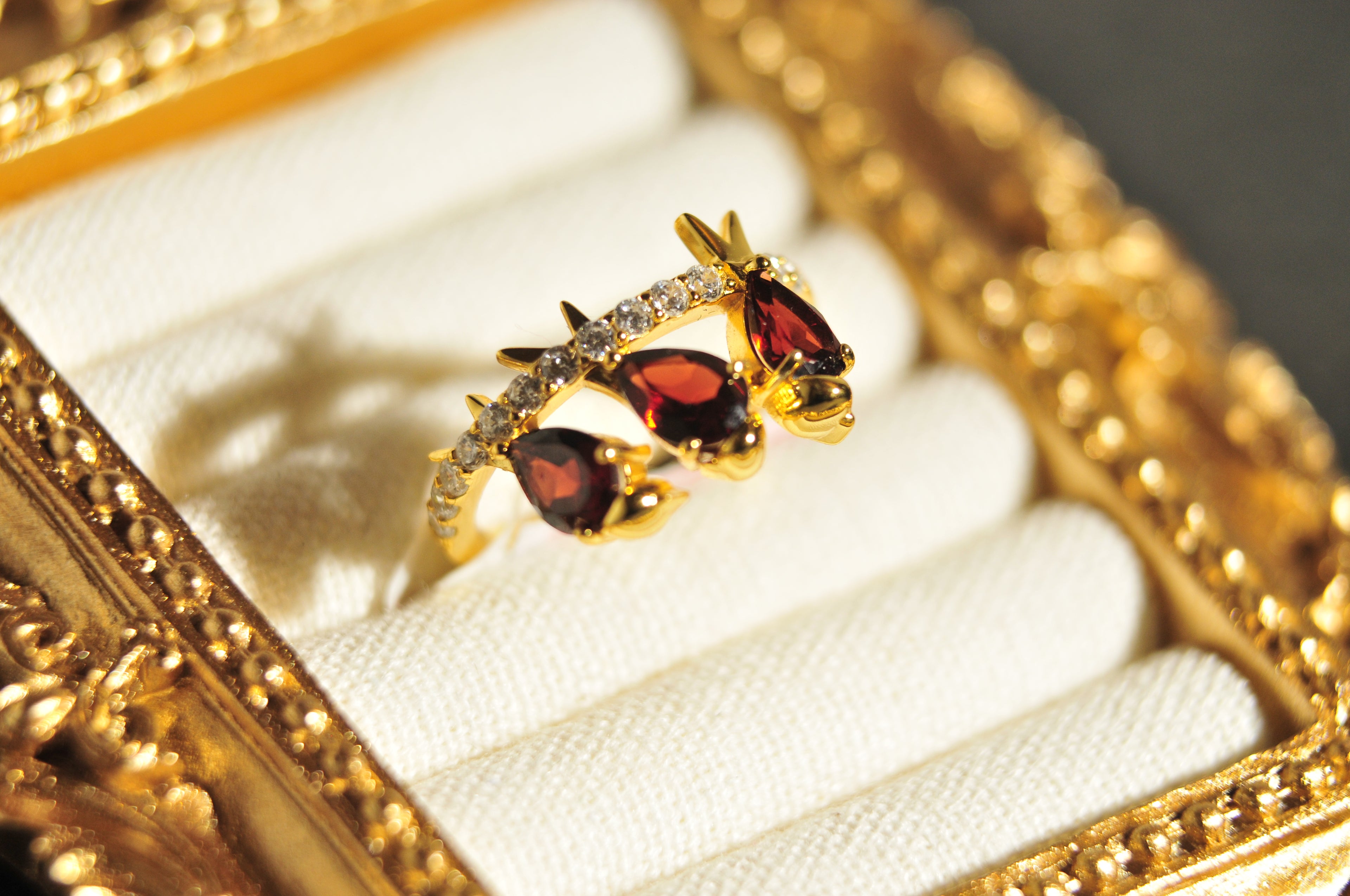 Garnet Pair of Gold Ring Size 8 and French Clip Closure Earrings Natural Gemstone in 925 Sterling Silver