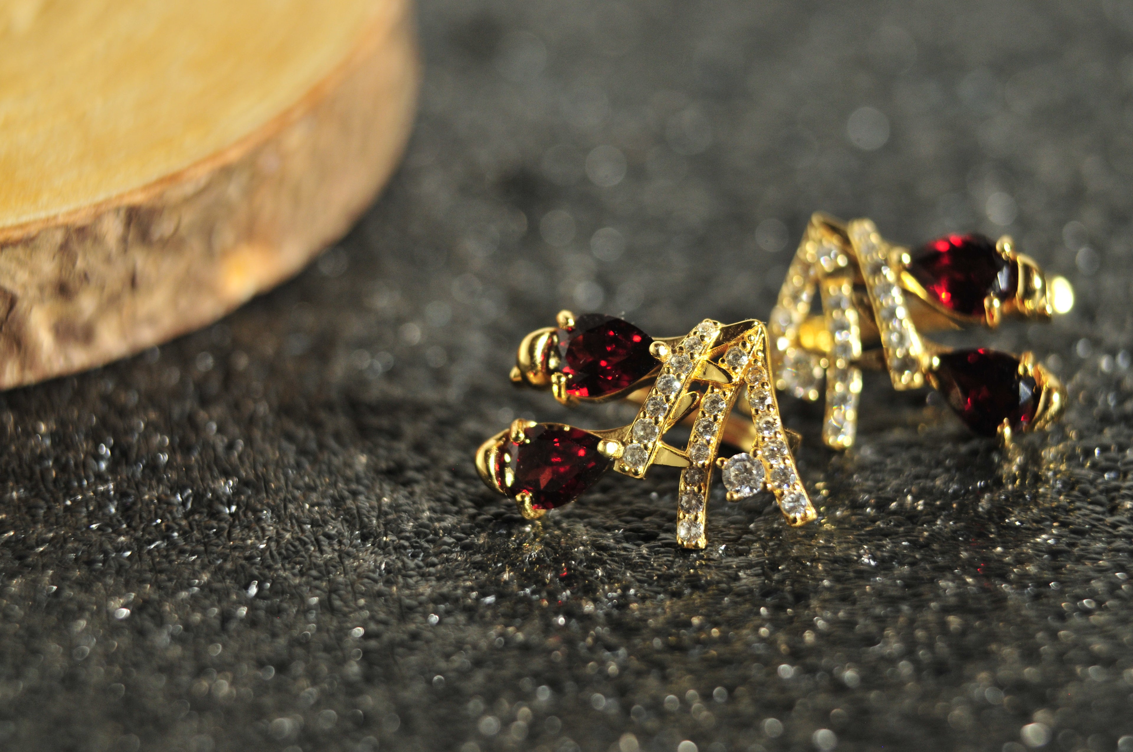 Garnet Pair of Gold Ring Size 8 and French Clip Closure Earrings Natural Gemstone in 925 Sterling Silver