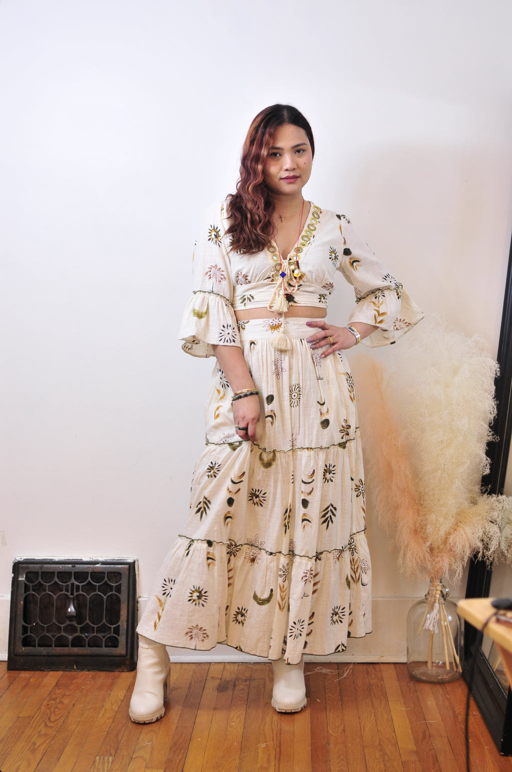 SENAYA PAIR UP | Hand-embroidered bohemian set: Beige / One size