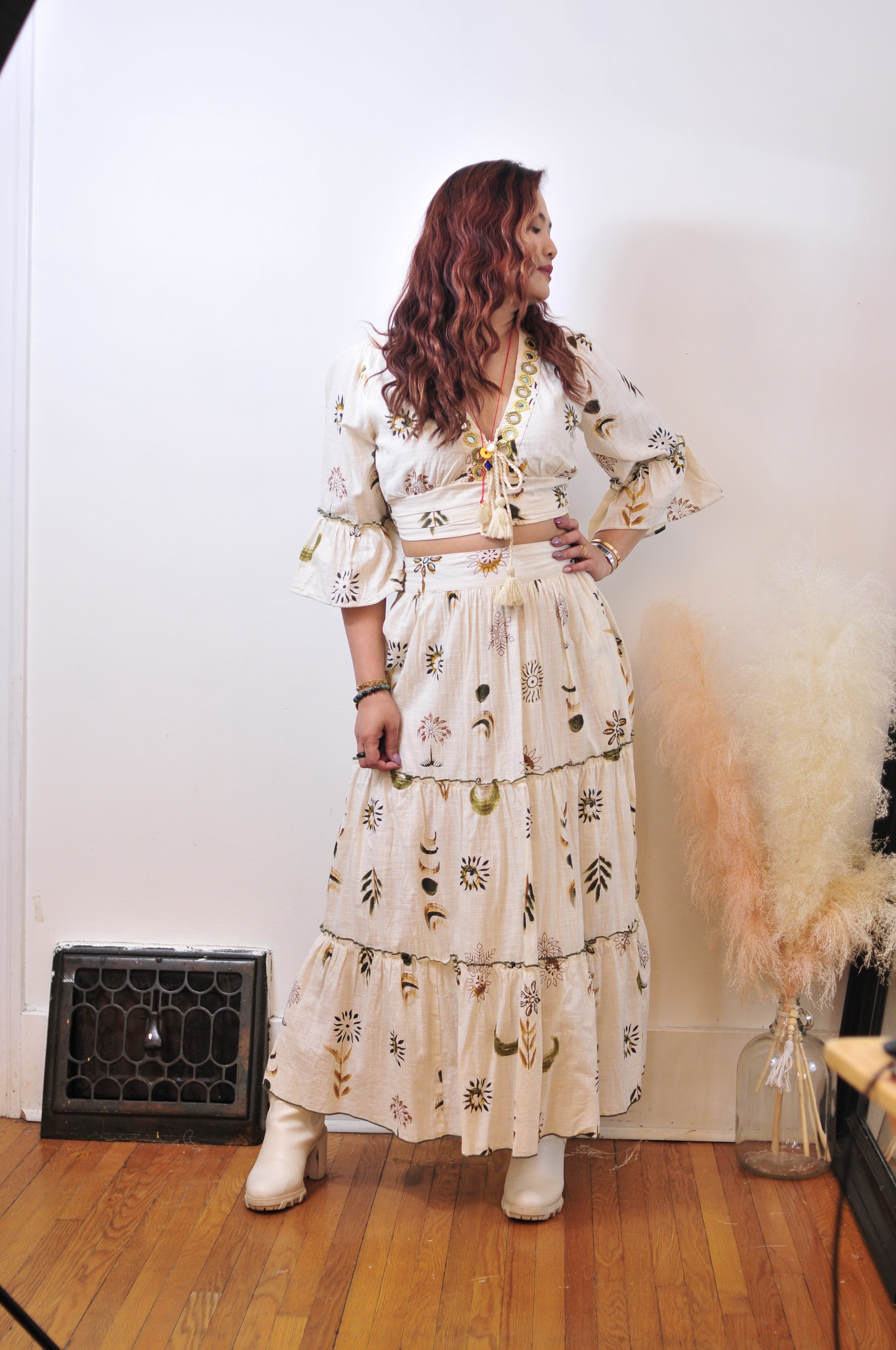 SENAYA PAIR UP | Hand-embroidered bohemian set: Beige / One size