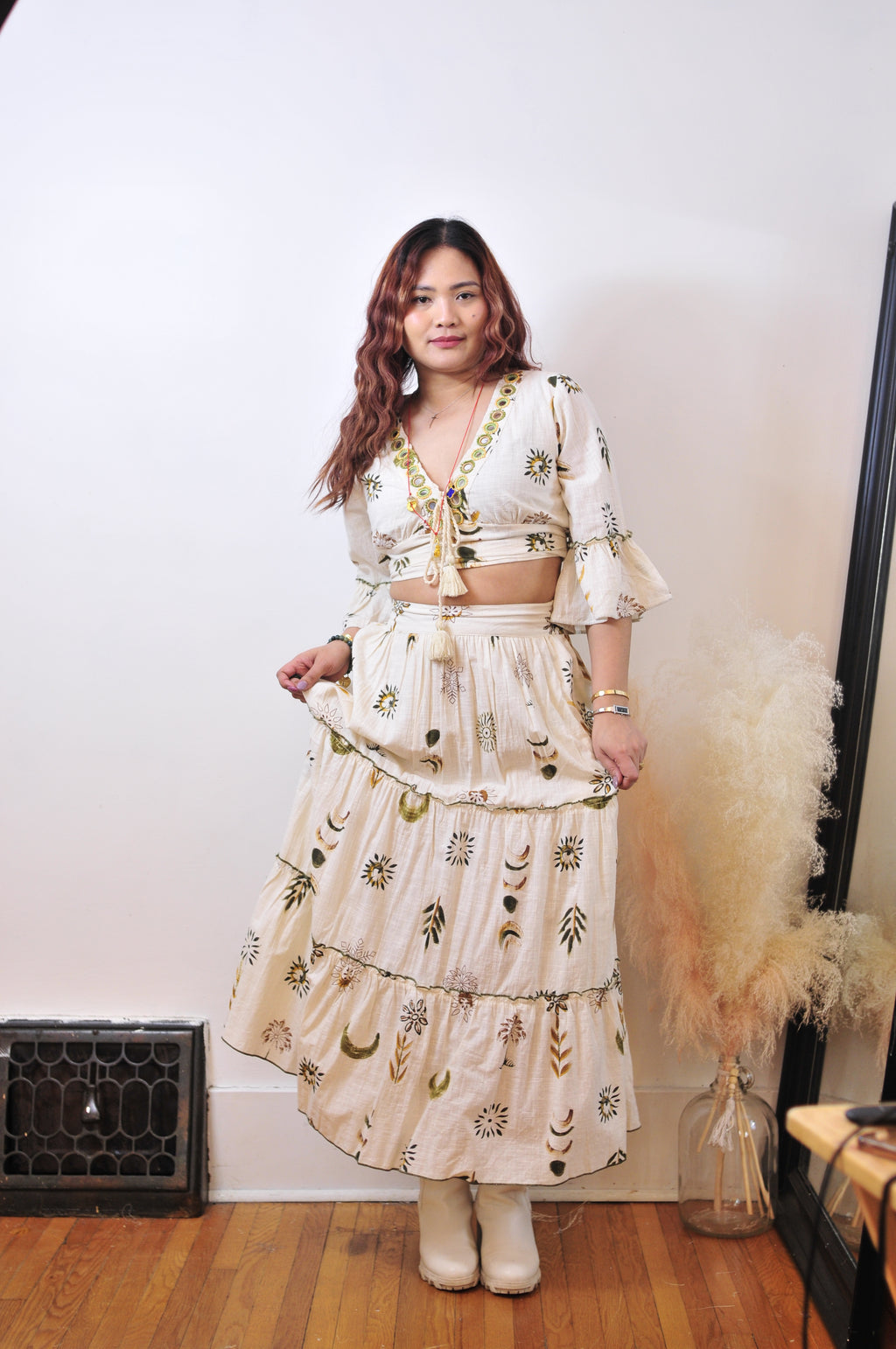 SENAYA PAIR UP | Hand-embroidered bohemian set: Beige / One size