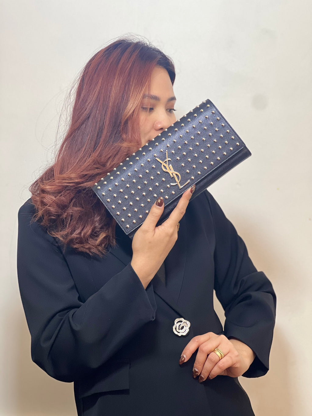 Saint Laurent Monogram Kate Studded Clutch