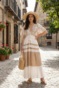 TALLA Bohemian dress with batwing sleeves, hand-embroidered: Beige | One Size
