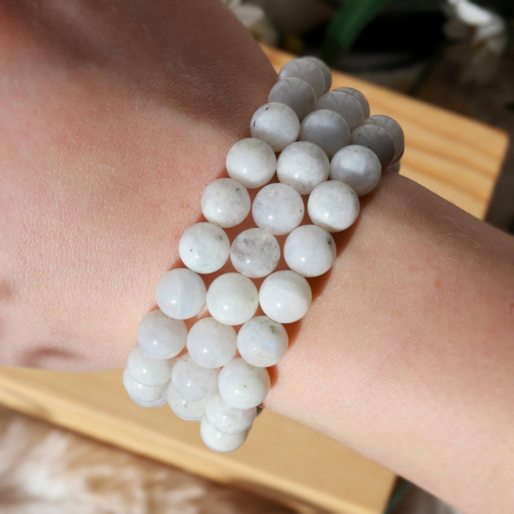 Rainbow Moonstone Round Beaded Bracelet 8 mm