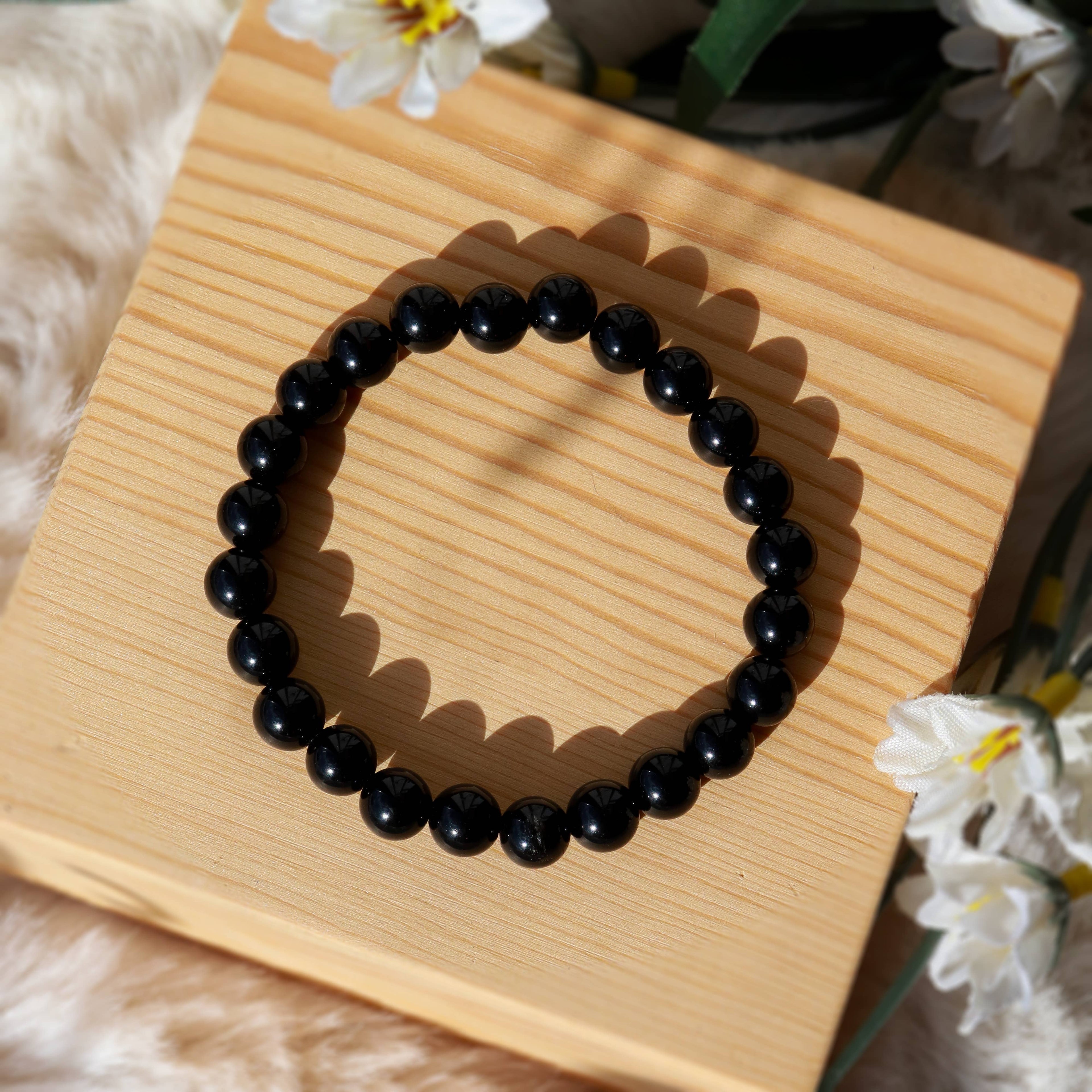 Black Obsidian Round Beaded Bracelet 8 mm