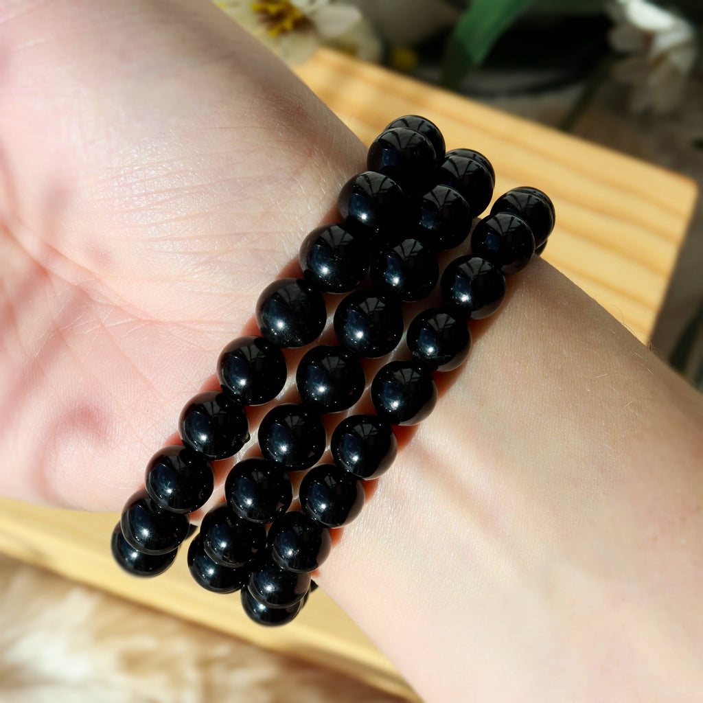 Black Tourmaline Round Beaded Bracelet for Protection 8 mm