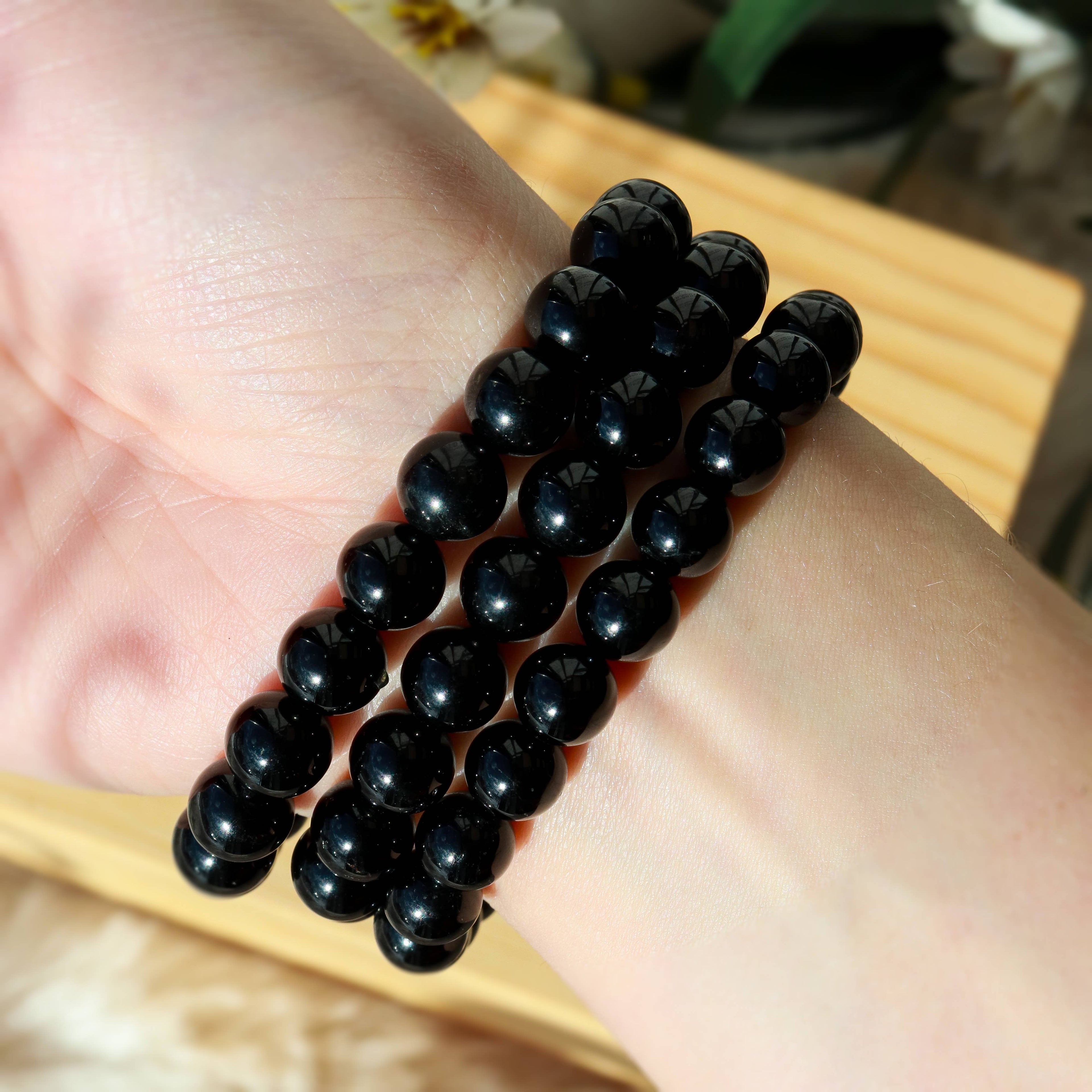 Black Tourmaline Round Beaded Bracelet for Protection 8 mm