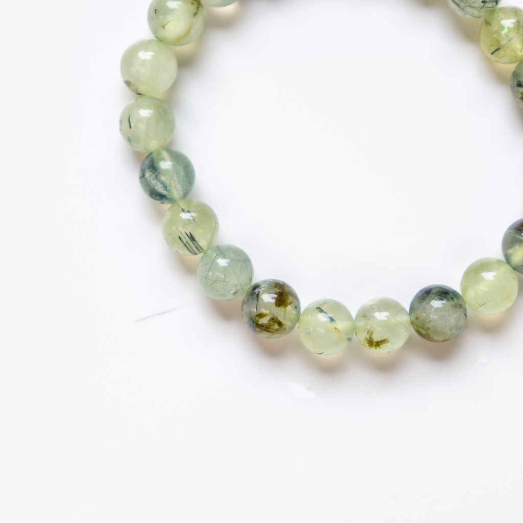 Epidote In Prehnite with Black Tourmaline Beaded Bracelet 8 mm