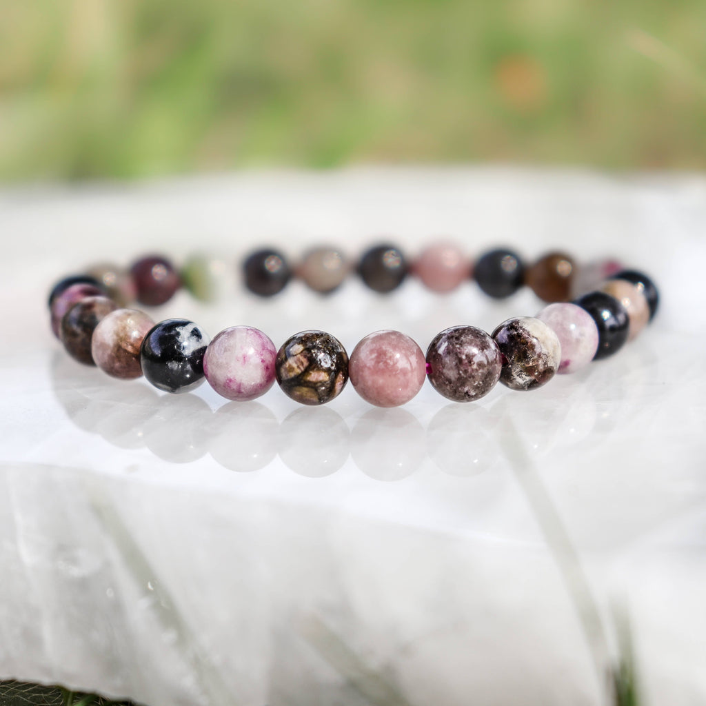 Watermelon Tourmaline Round Beaded Bracelet  8 mm