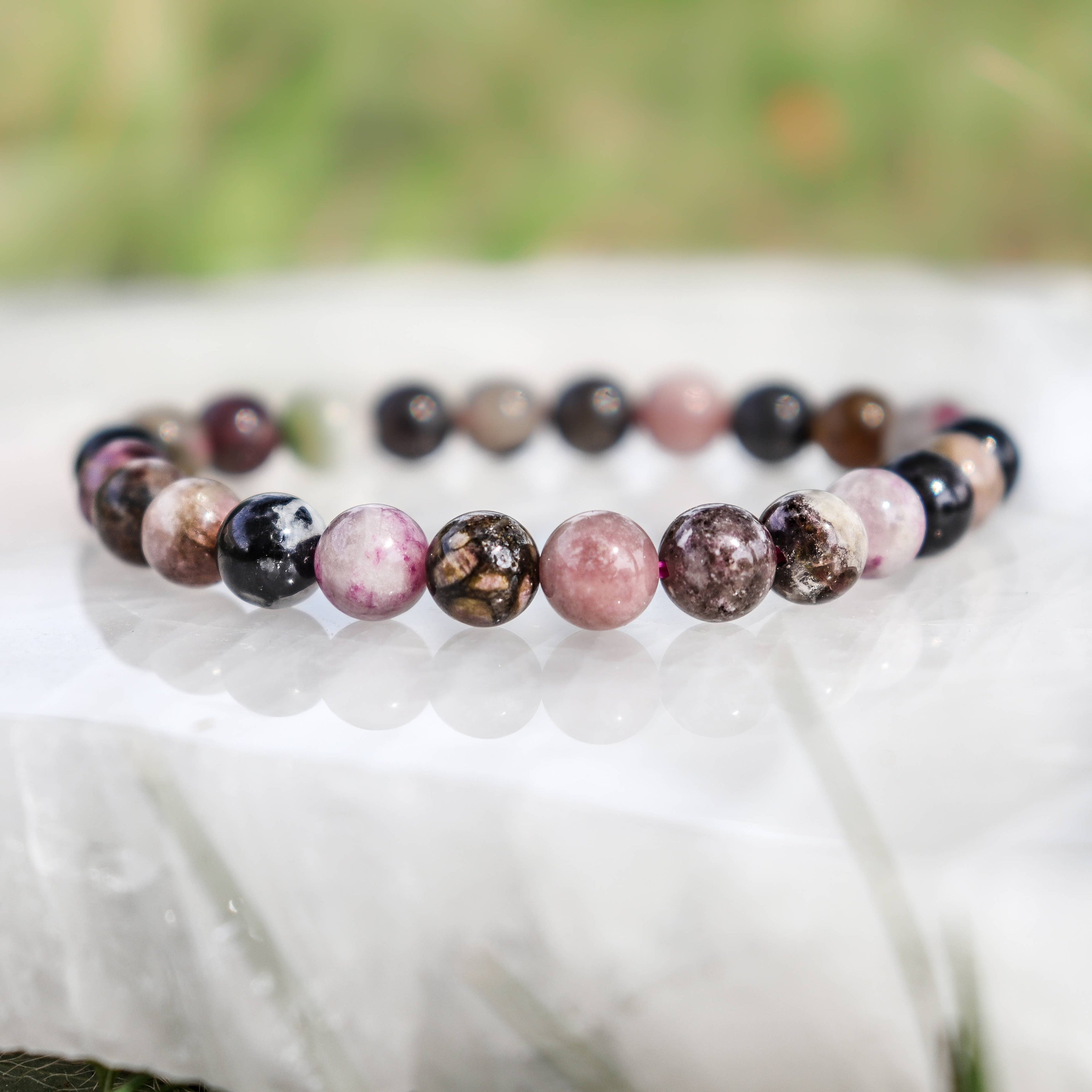 Watermelon Tourmaline Round Beaded Bracelet  8 mm