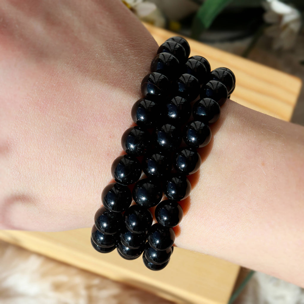 Black Tourmaline Round Beaded Bracelet for Protection 8 mm