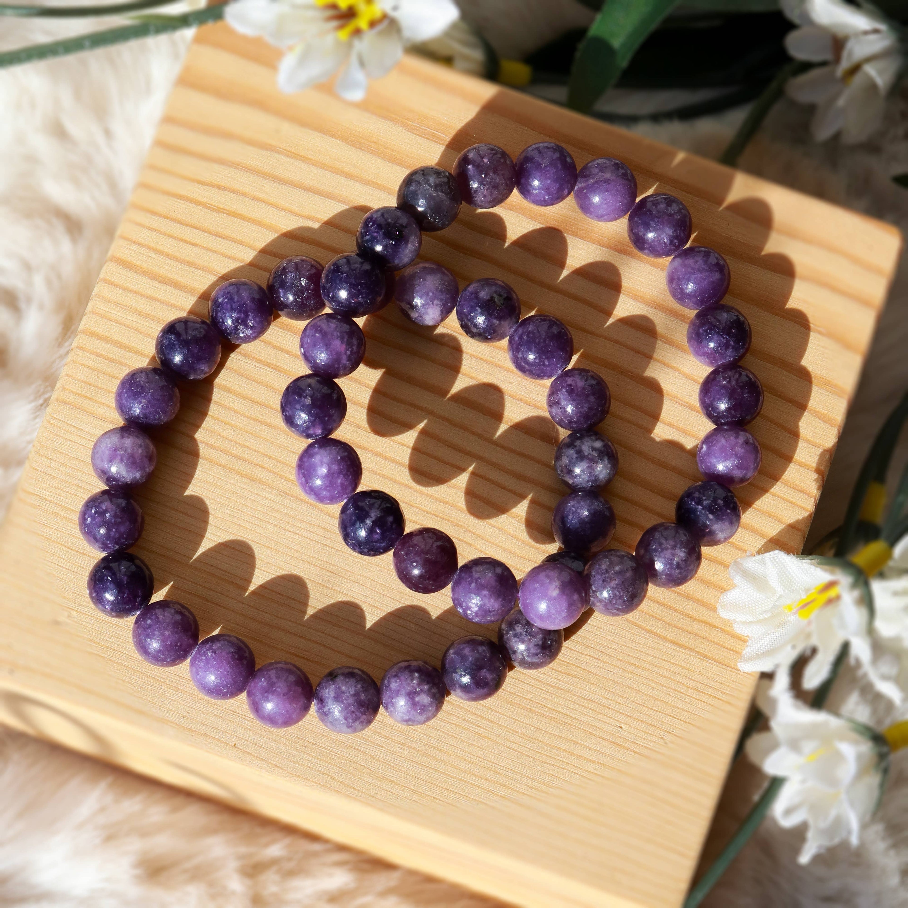 Lepidolite Round Beaded Bracelet 8 mm