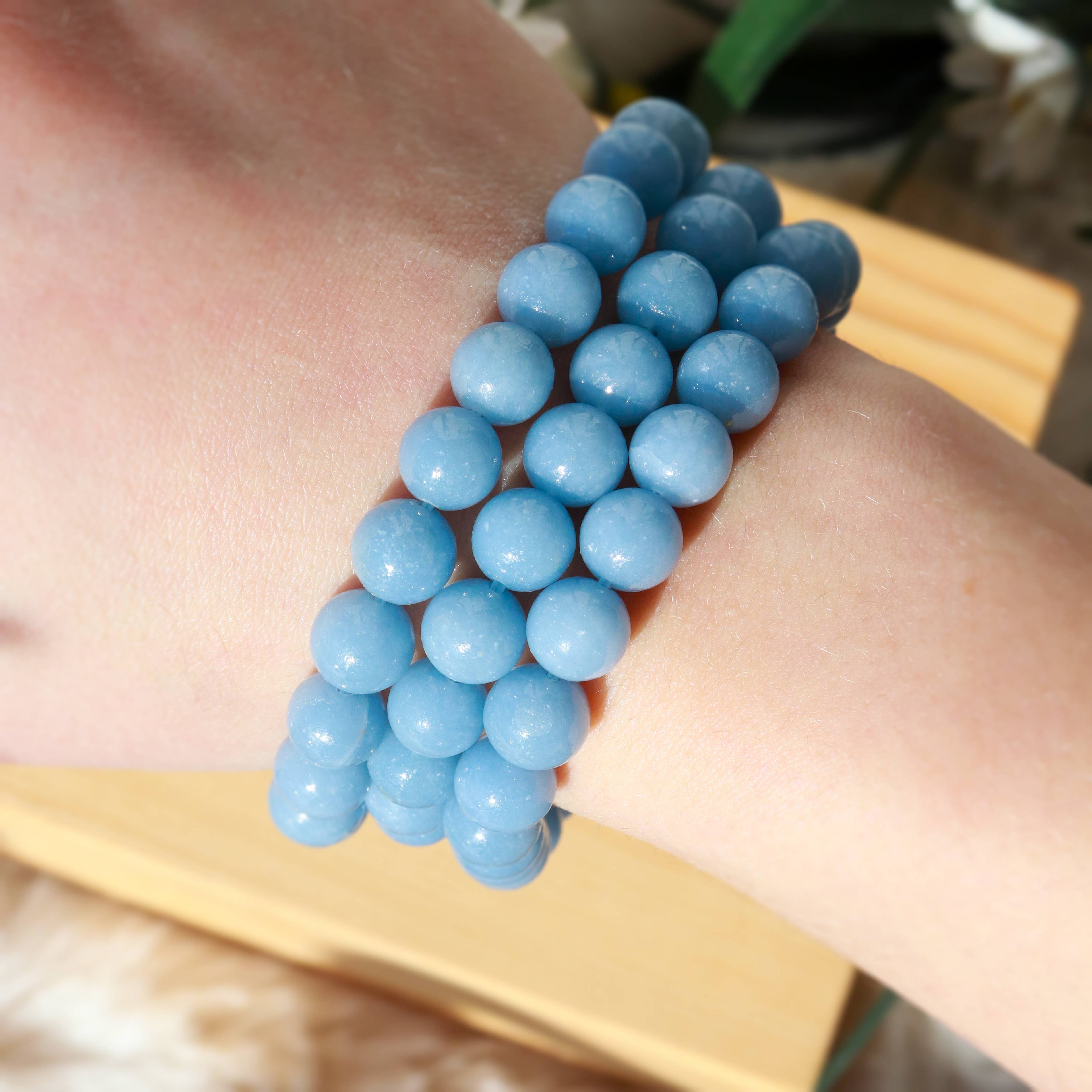 Angelite Round Beaded Bracelet Size 8 mm