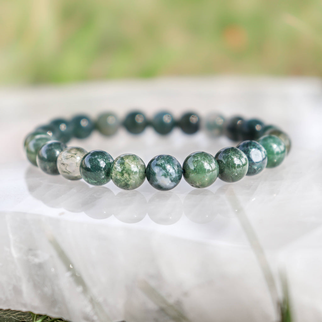 Moss Agate Round Beaded Bracelet 8 mm
