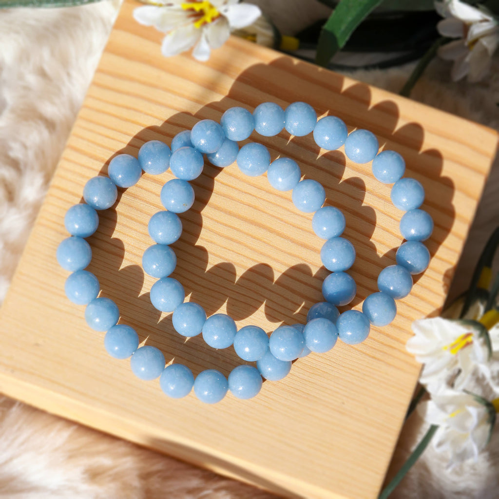 Angelite Round Beaded Bracelet Size 8 mm
