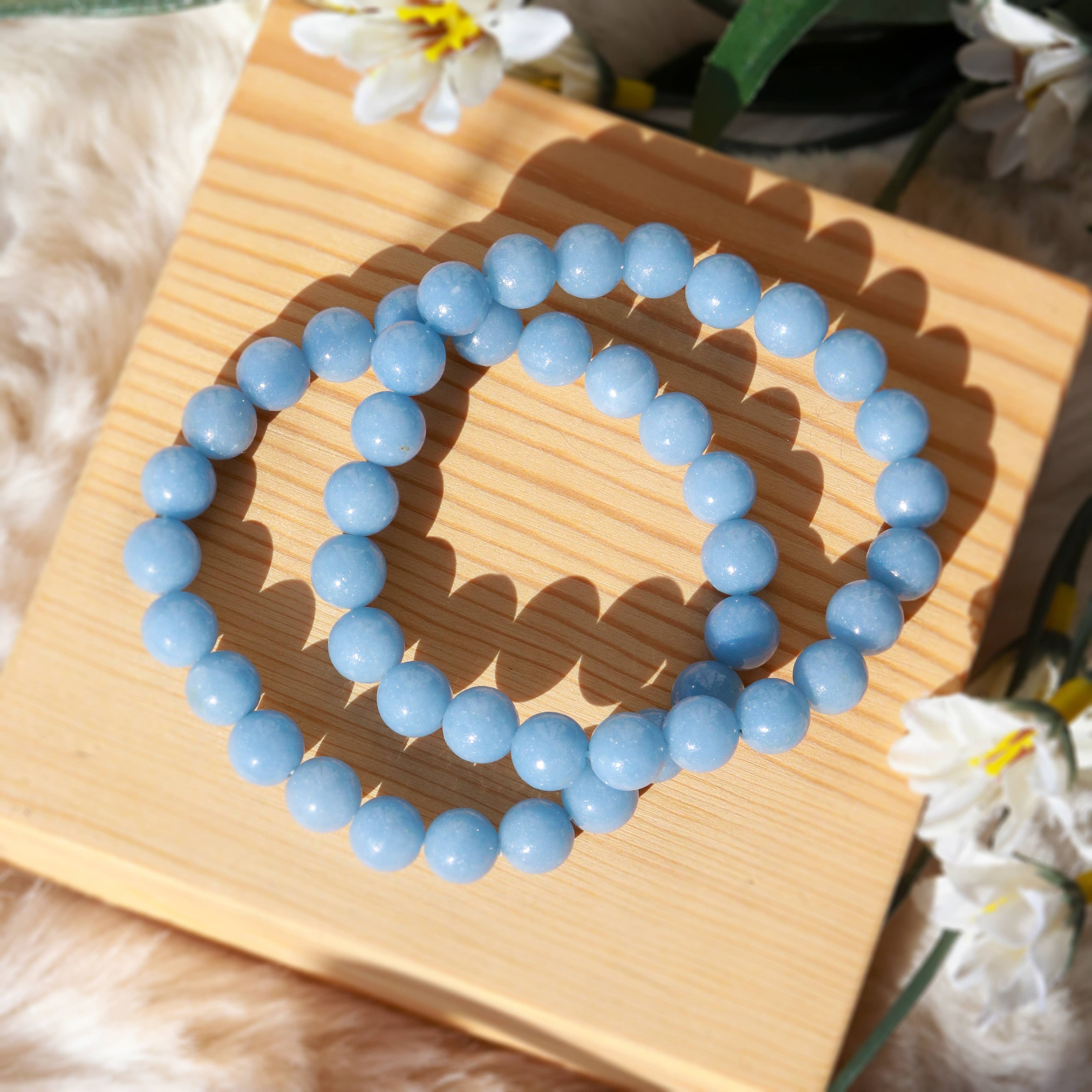 Angelite Round Beaded Bracelet Size 8 mm