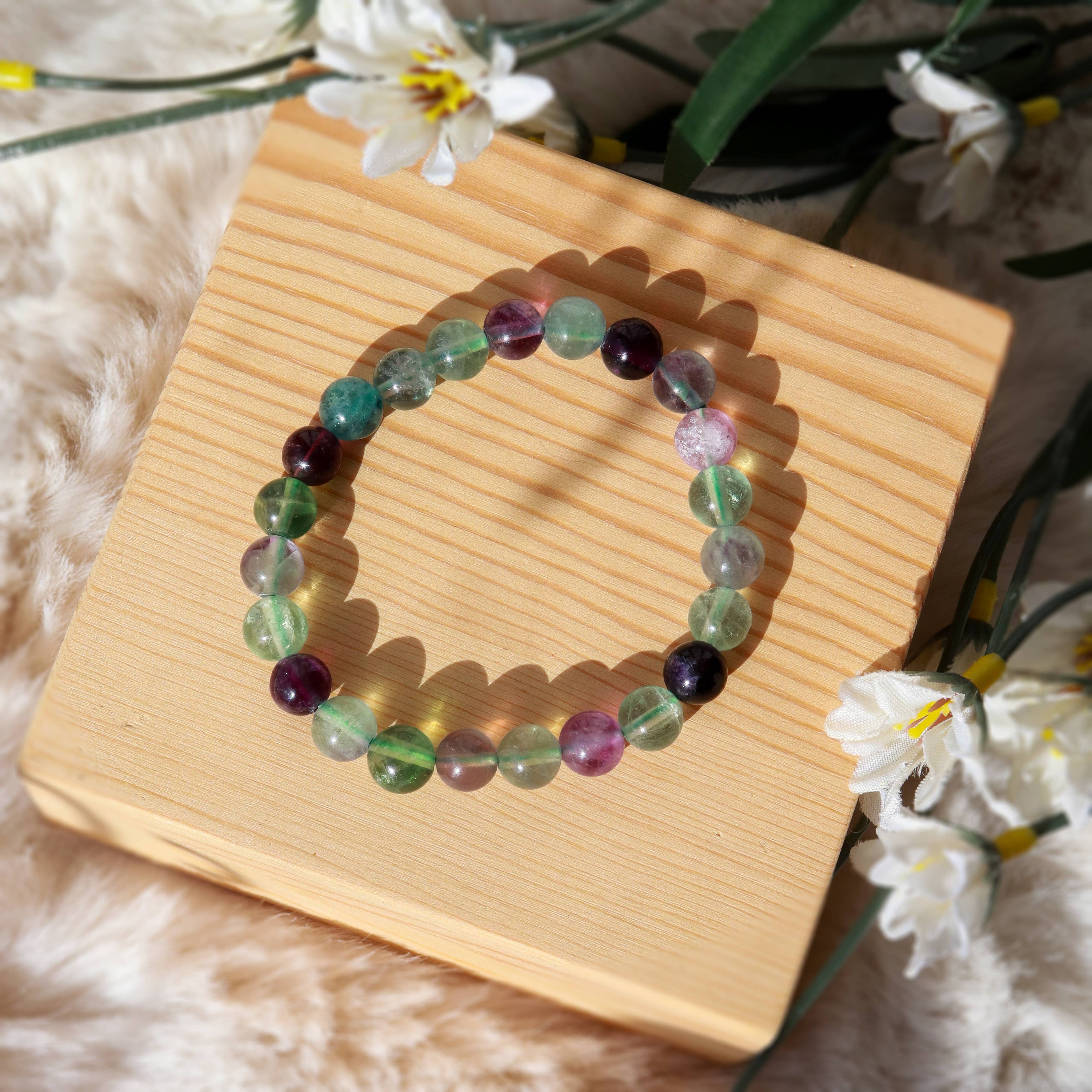 Rainbow Fluorite Round Beaded Bracelet 8 mm