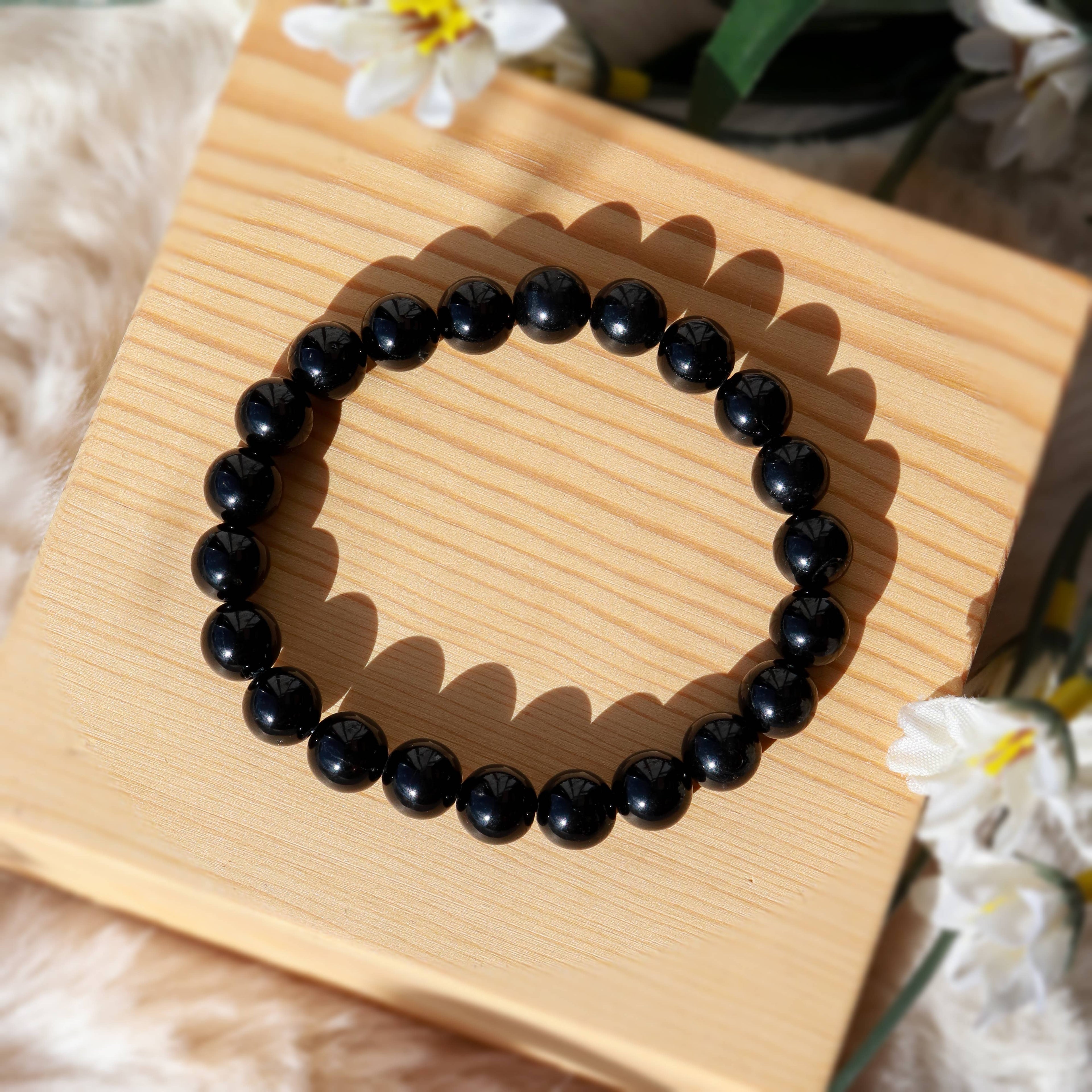 Black Tourmaline Round Beaded Bracelet for Protection 8 mm