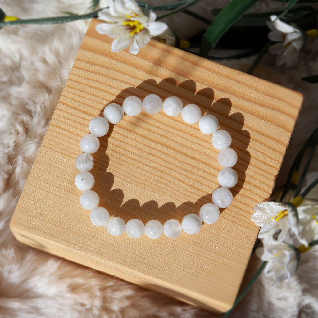 Rainbow Moonstone Round Beaded Bracelet 8 mm