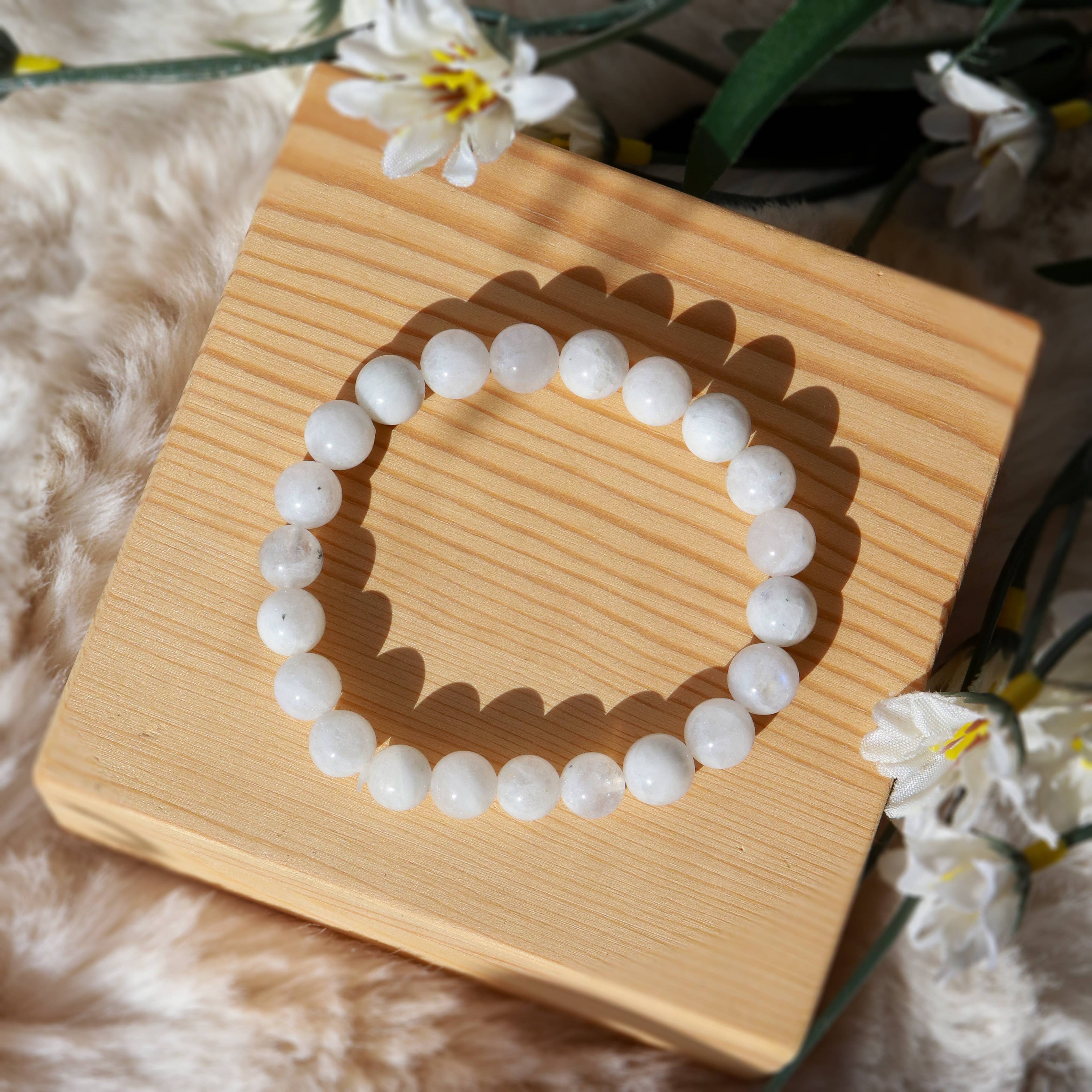 Rainbow Moonstone Round Beaded Bracelet 8 mm