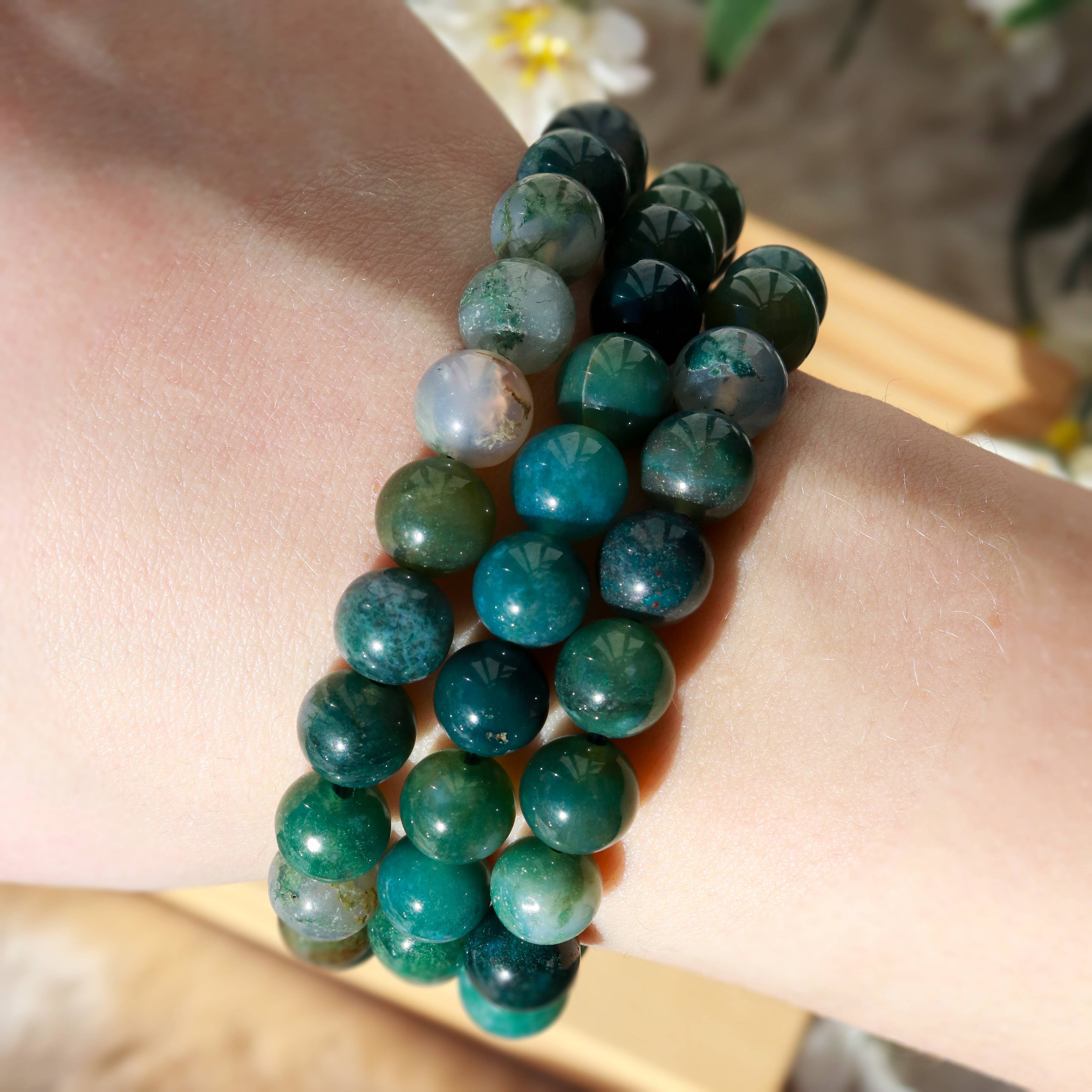 Moss Agate Round Beaded Bracelet 8 mm