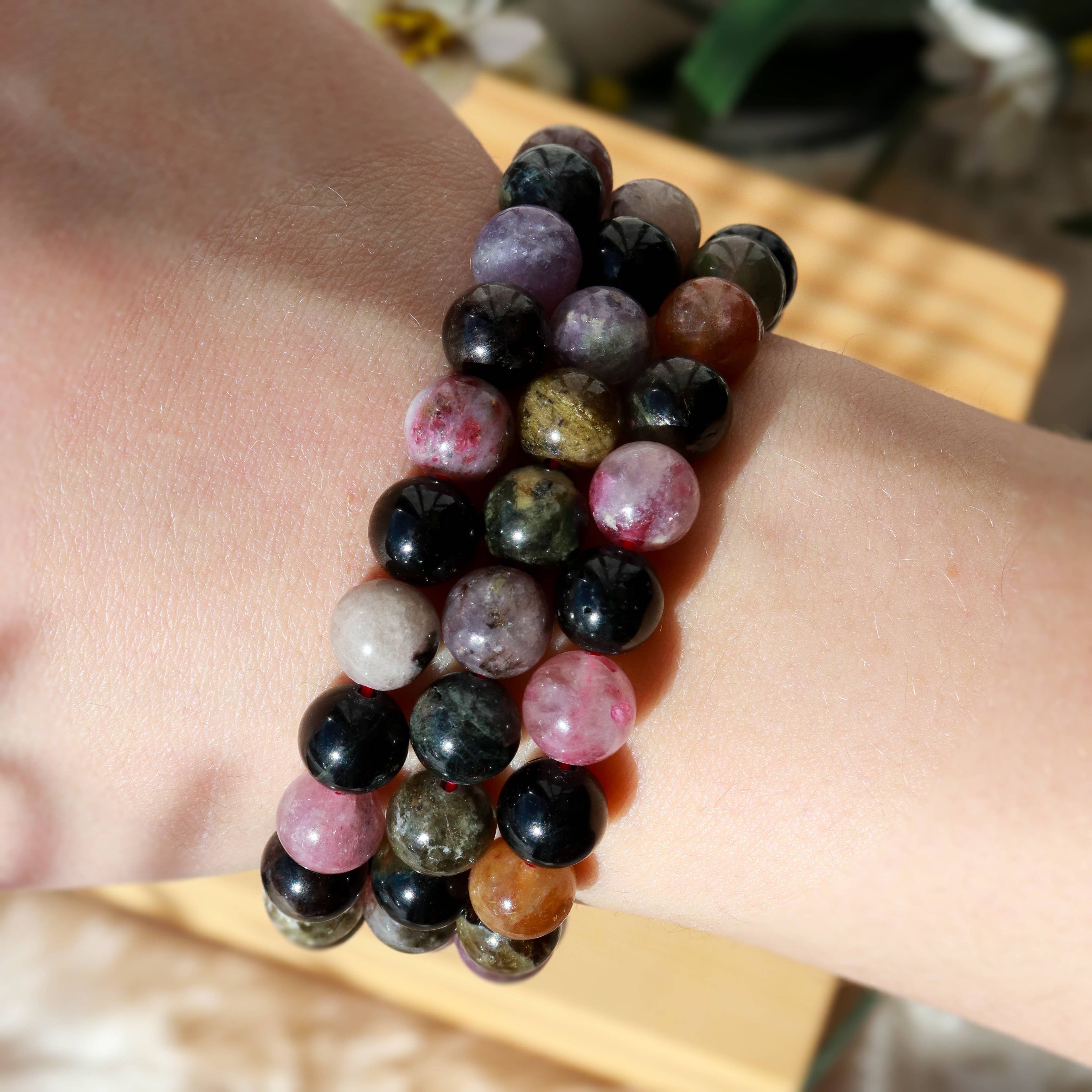 Watermelon Tourmaline Round Beaded Bracelet  8 mm