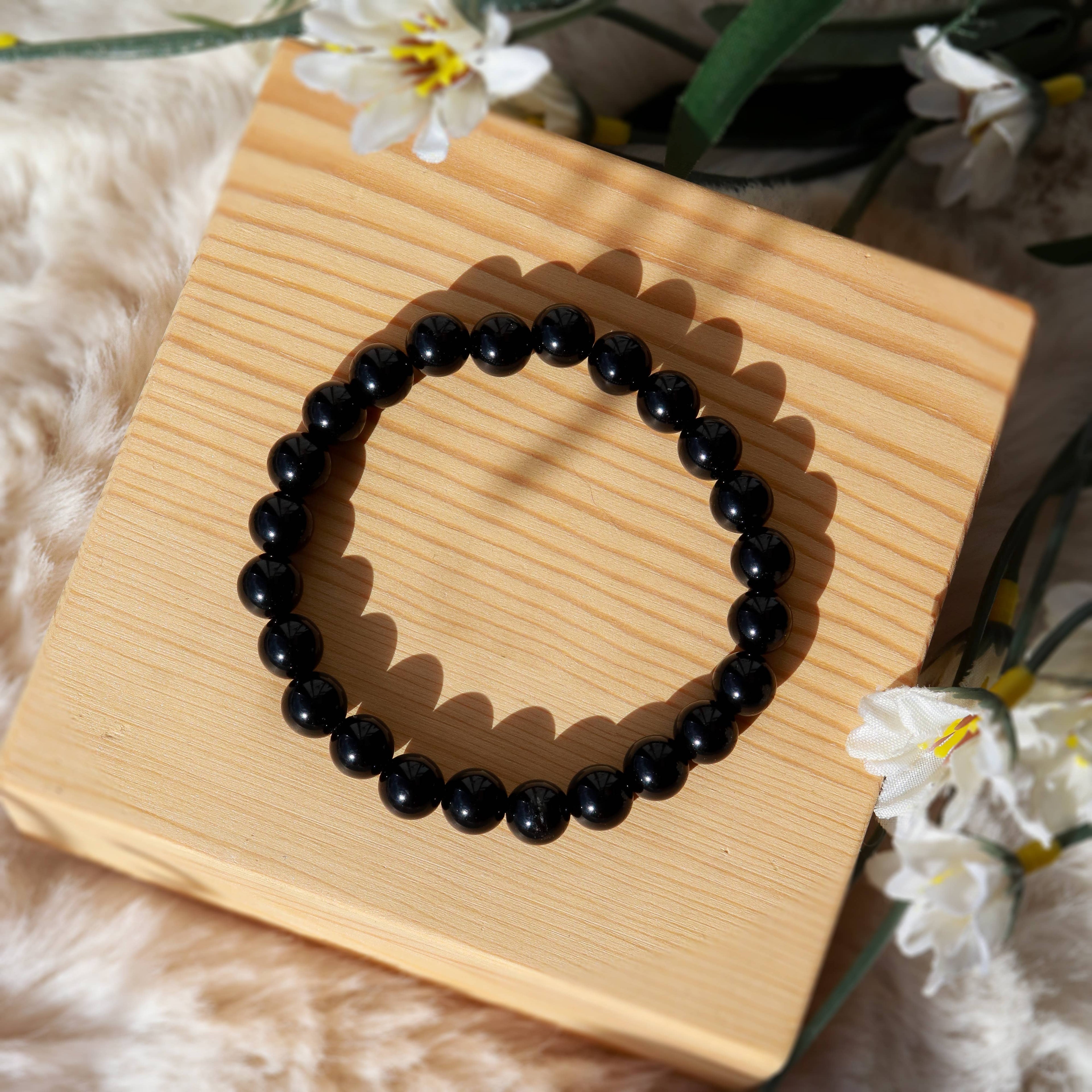 Black Obsidian Round Beaded Bracelet 8 mm