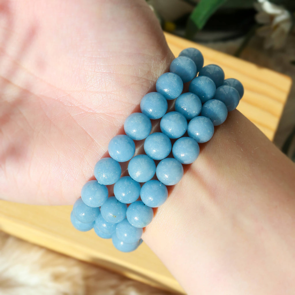 Angelite Round Beaded Bracelet Size 8 mm