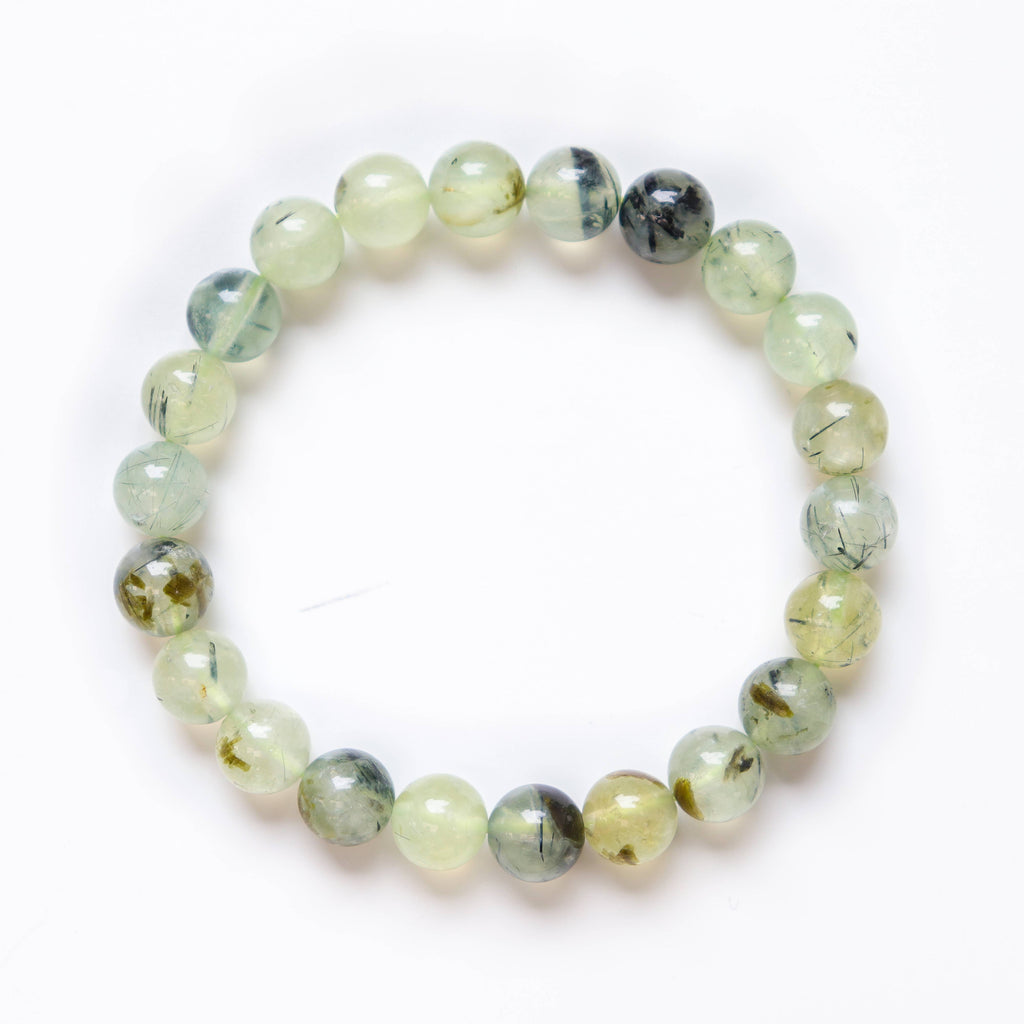 Epidote In Prehnite with Black Tourmaline Beaded Bracelet 8 mm