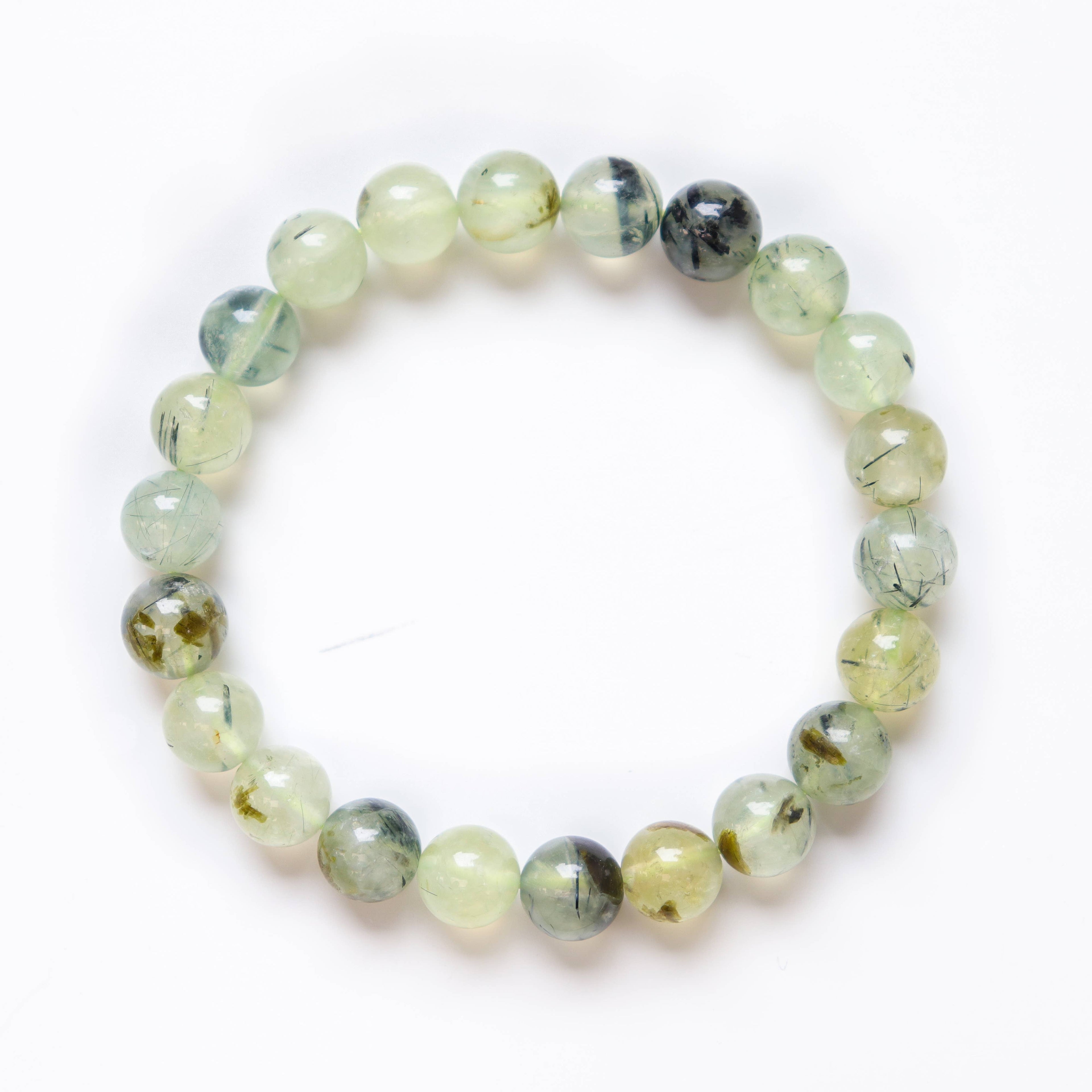 Epidote In Prehnite with Black Tourmaline Beaded Bracelet 8 mm