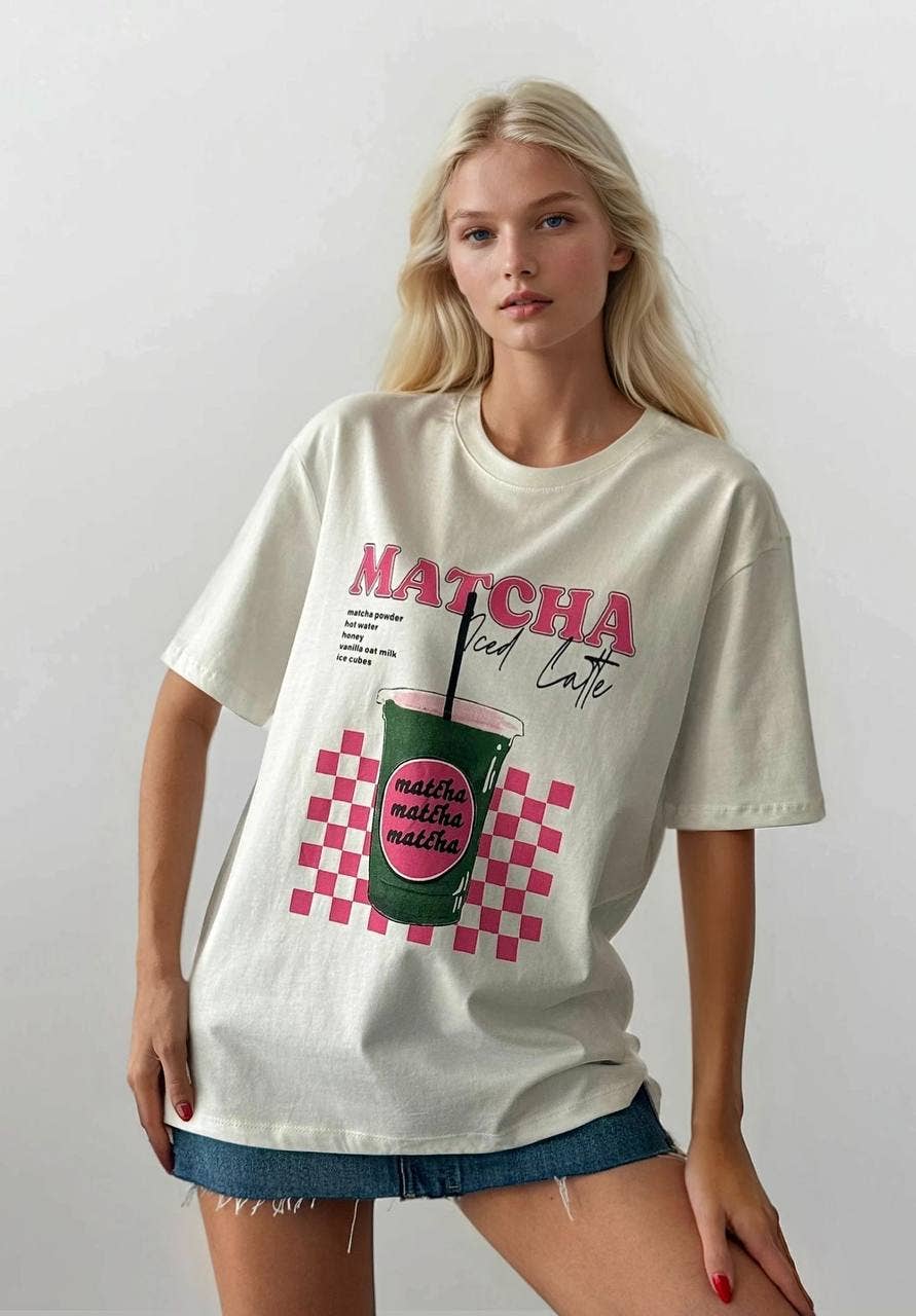 Matcha Print Cotton T-shirts: White