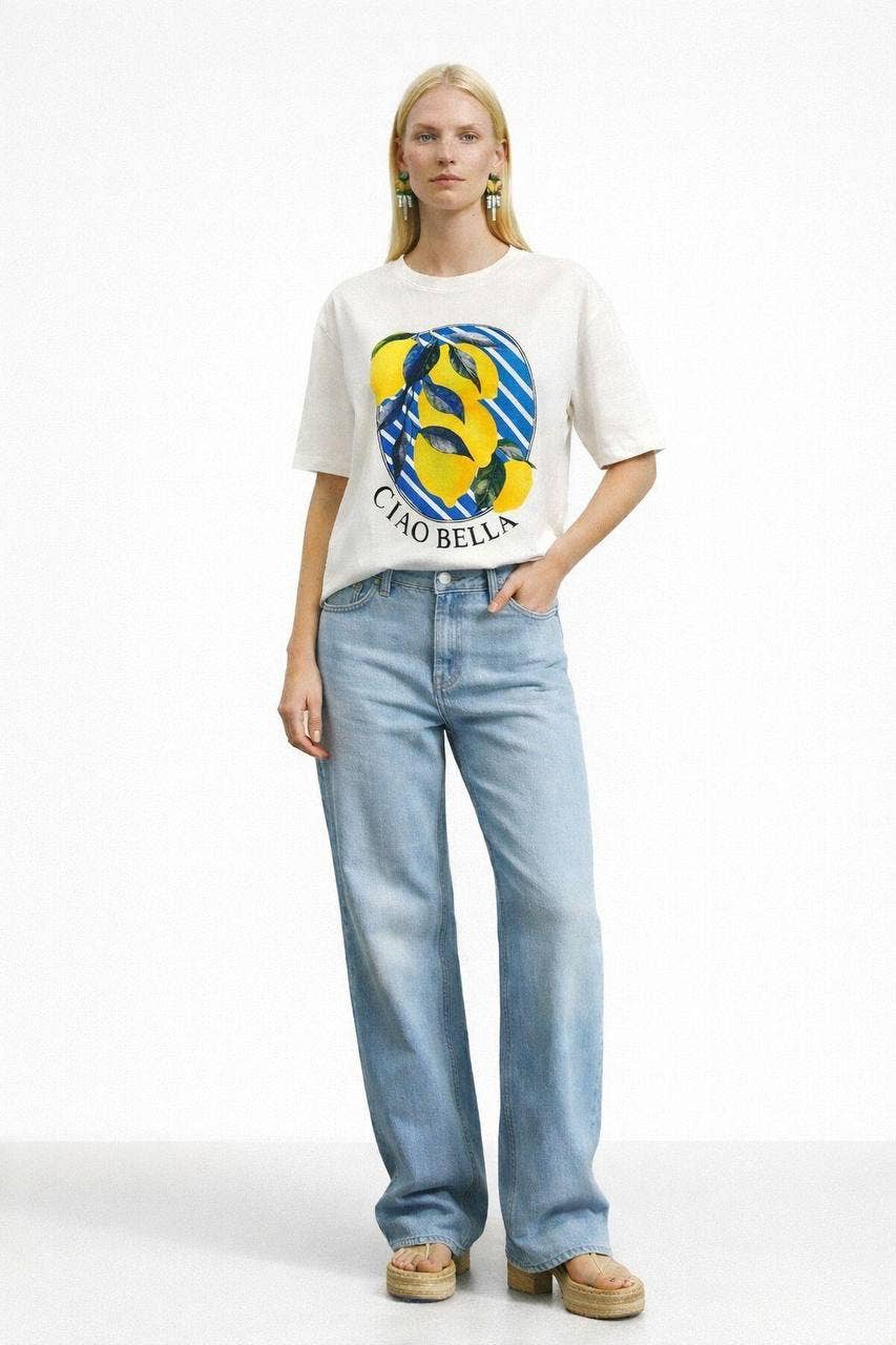 CIAO BELLA Lemon Cotton T-shirt: White