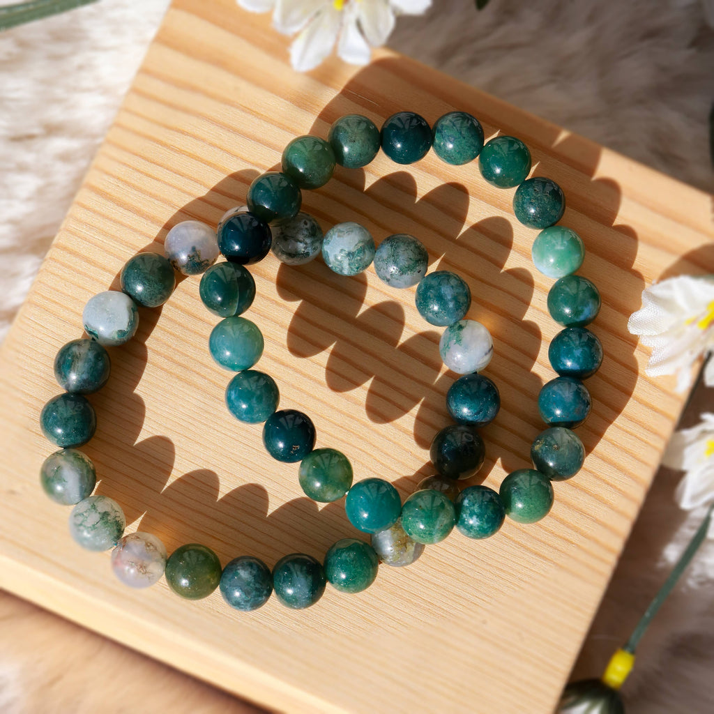 Moss Agate Round Beaded Bracelet 8 mm