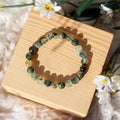 Epidote In Prehnite with Black Tourmaline Beaded Bracelet 8 mm