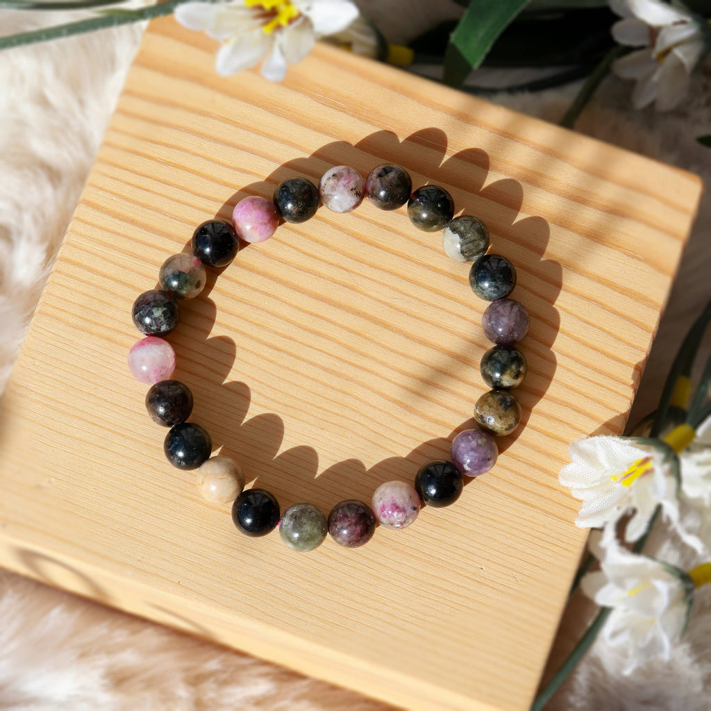 Watermelon Tourmaline Round Beaded Bracelet  8 mm