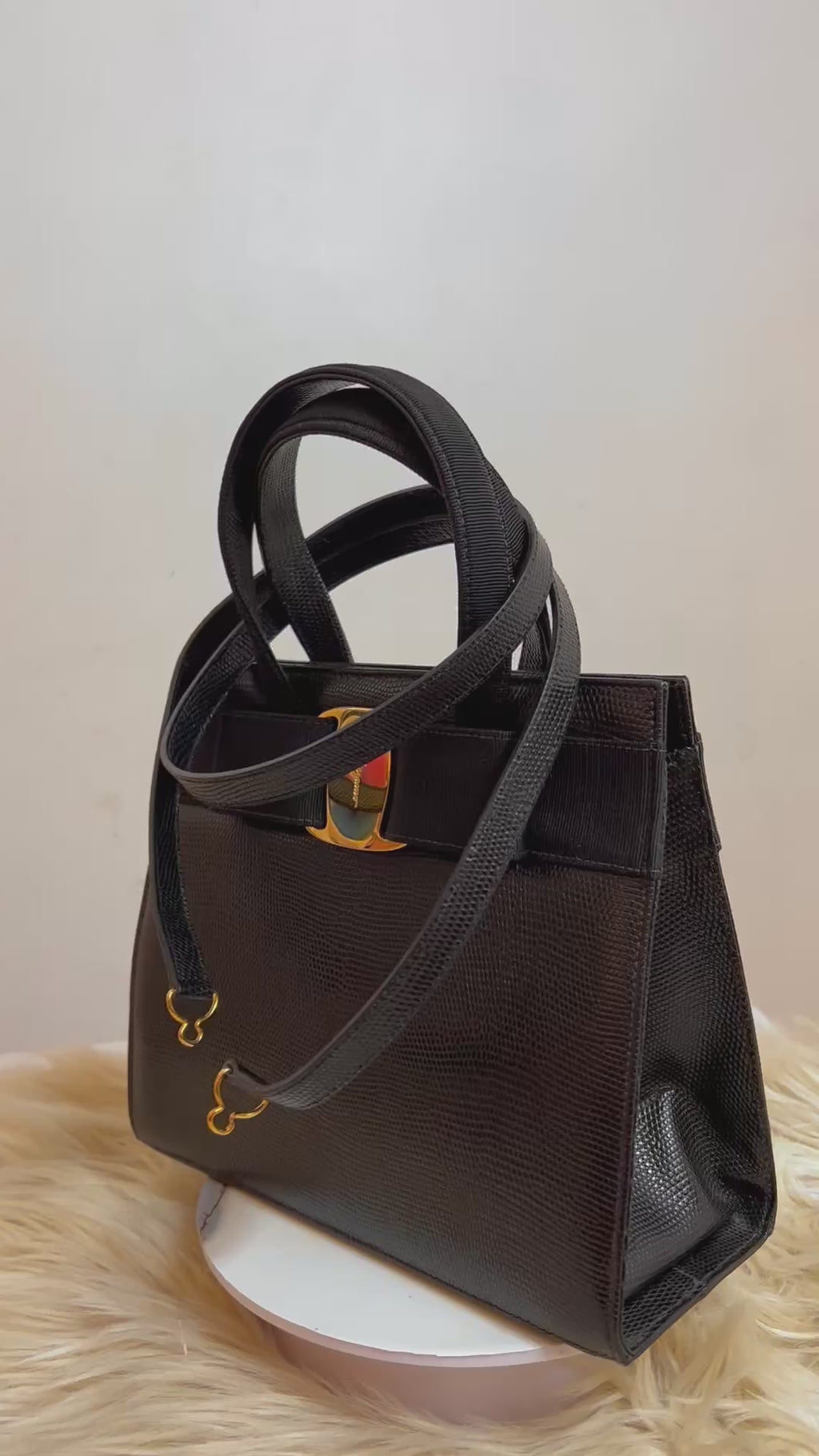Salvatore Ferragamo Top Handle Bag in Embossed Leather with Shoulder Strap
